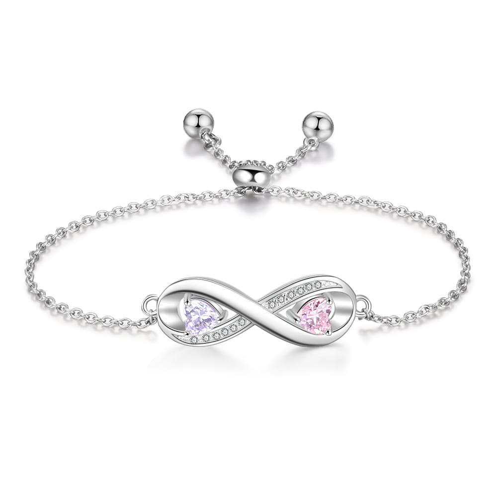 Silvery Personalized Carving Name Bracelet with Birthstone