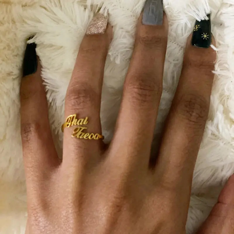 Personalized Custom Titanium Steel Name Ring in Rose Gold