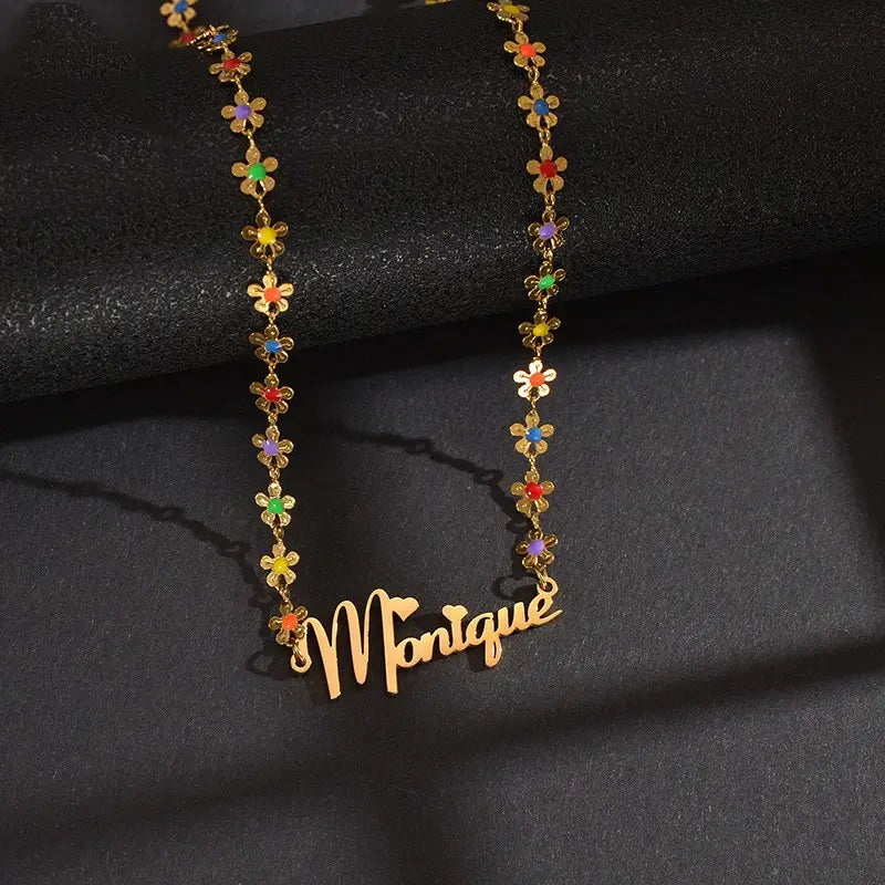 Drip Oil Flower Splice Necklace in Gold Stainless Steel