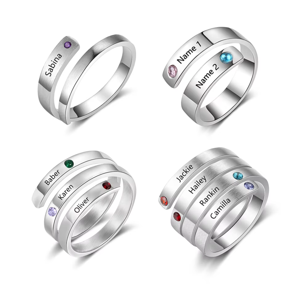 Personalized Mothers Rings Custom Name Birthstone Wrap Rings for Women Engraved Jewelry Anniversary Gifts for Mom