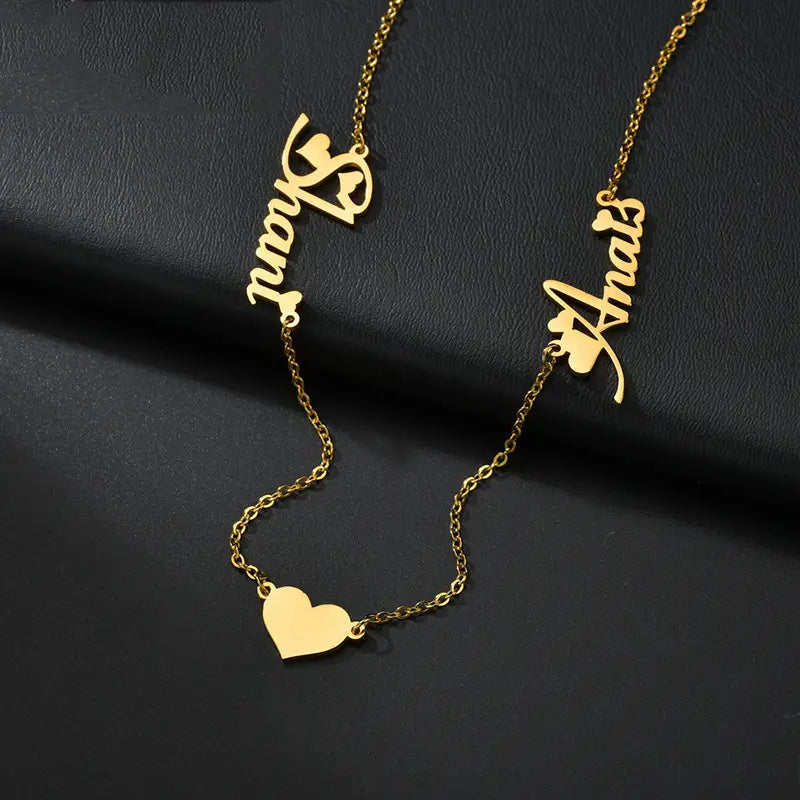 Gold Stainless Steel Heart Pendant Custom Name Necklace for Women