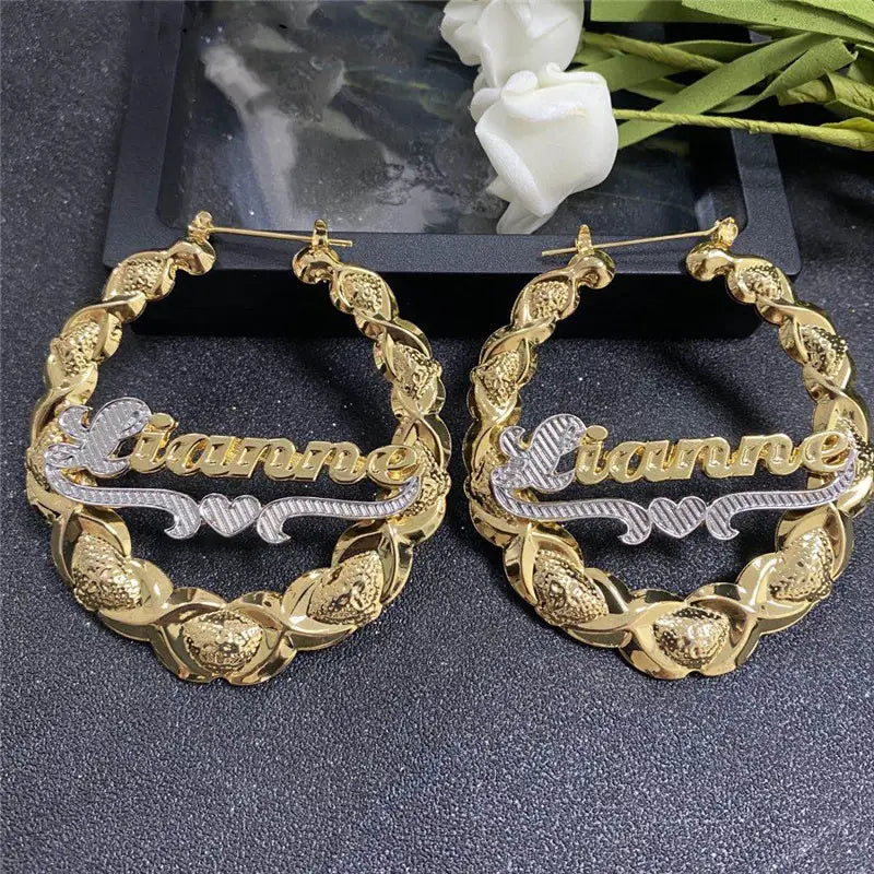 Ins Style Legierung geschnitzte Namensohrringe in Gold Silber und Rose
