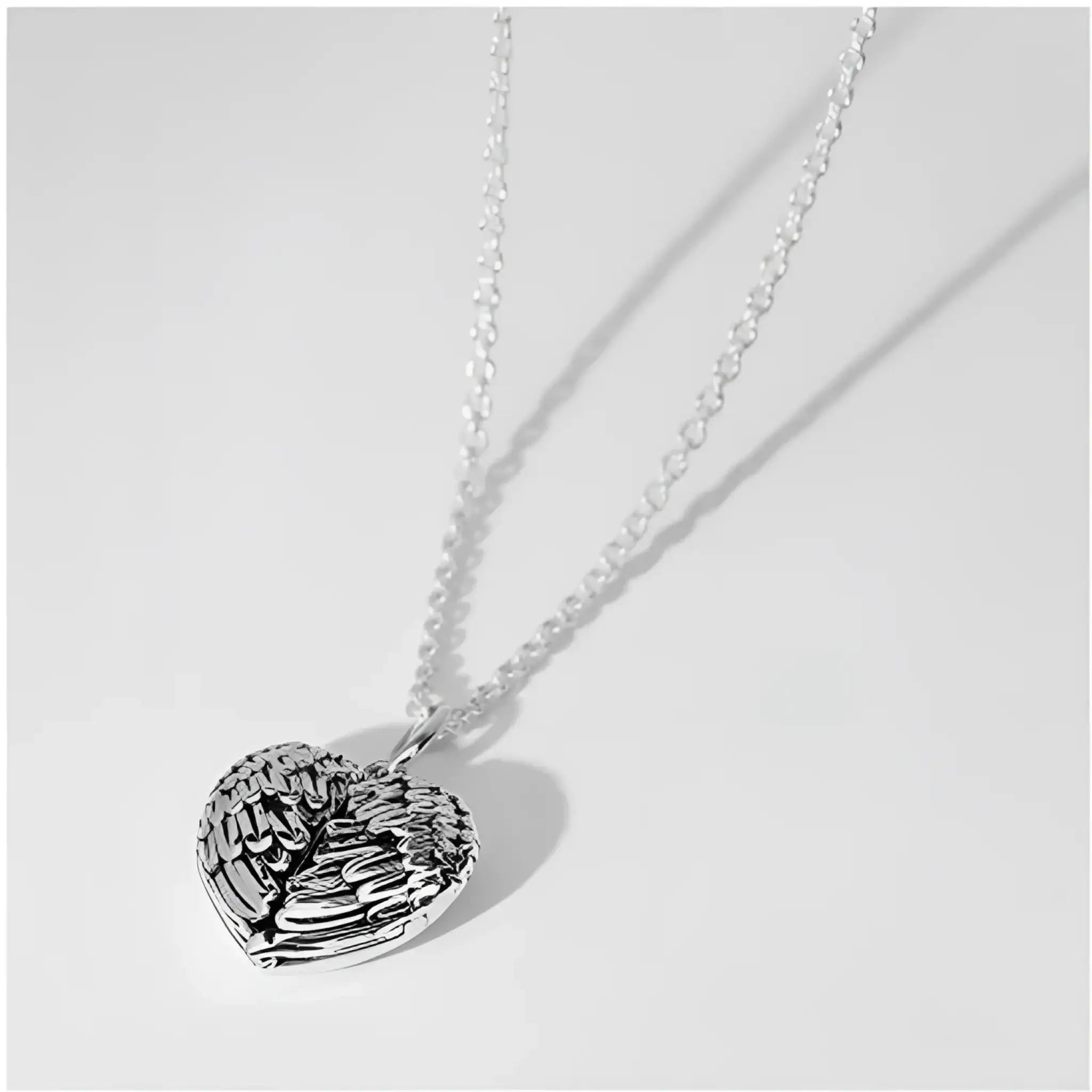 Angel Wings Sterling Silver Photo Pendant Necklace - Silver - 7