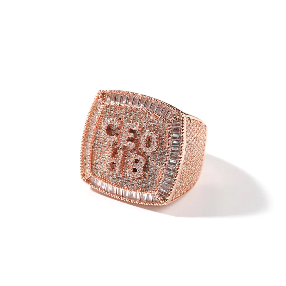 DIY Gold English Name Ring for Men and Women with Zircon Inlay