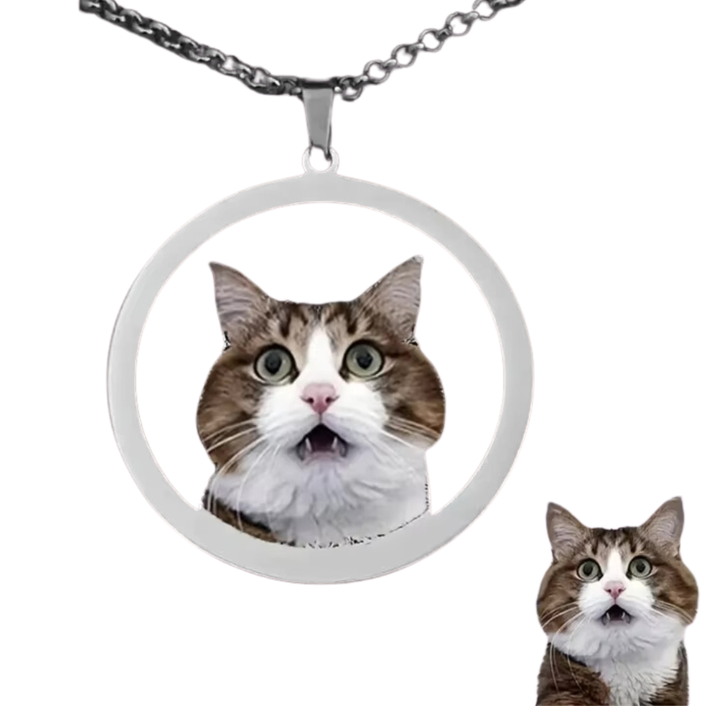 Custom Colorful Pet Portrait Photo Round Necklace Pet Lover Gift Cat Necklace Personalized Dog Nameplate Necklace Memory Gift