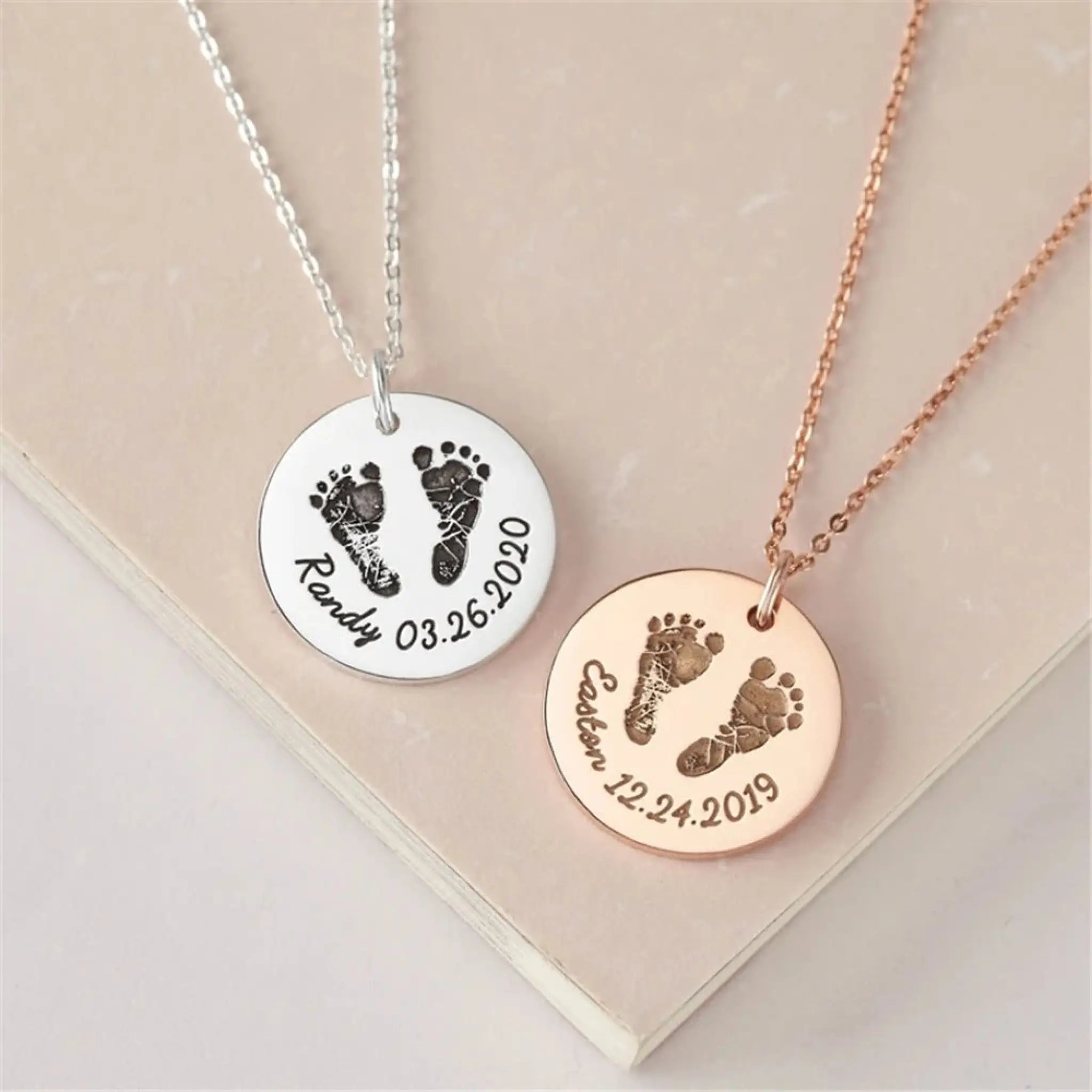 Baby Footprints Metal Necklace Name Birthday - 7
