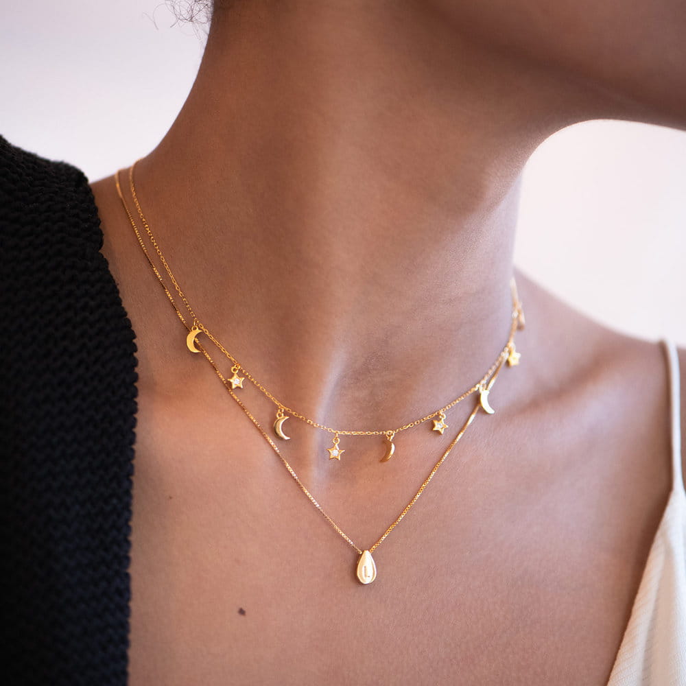 Personalized Gold Letter Engraved Geometric Necklace