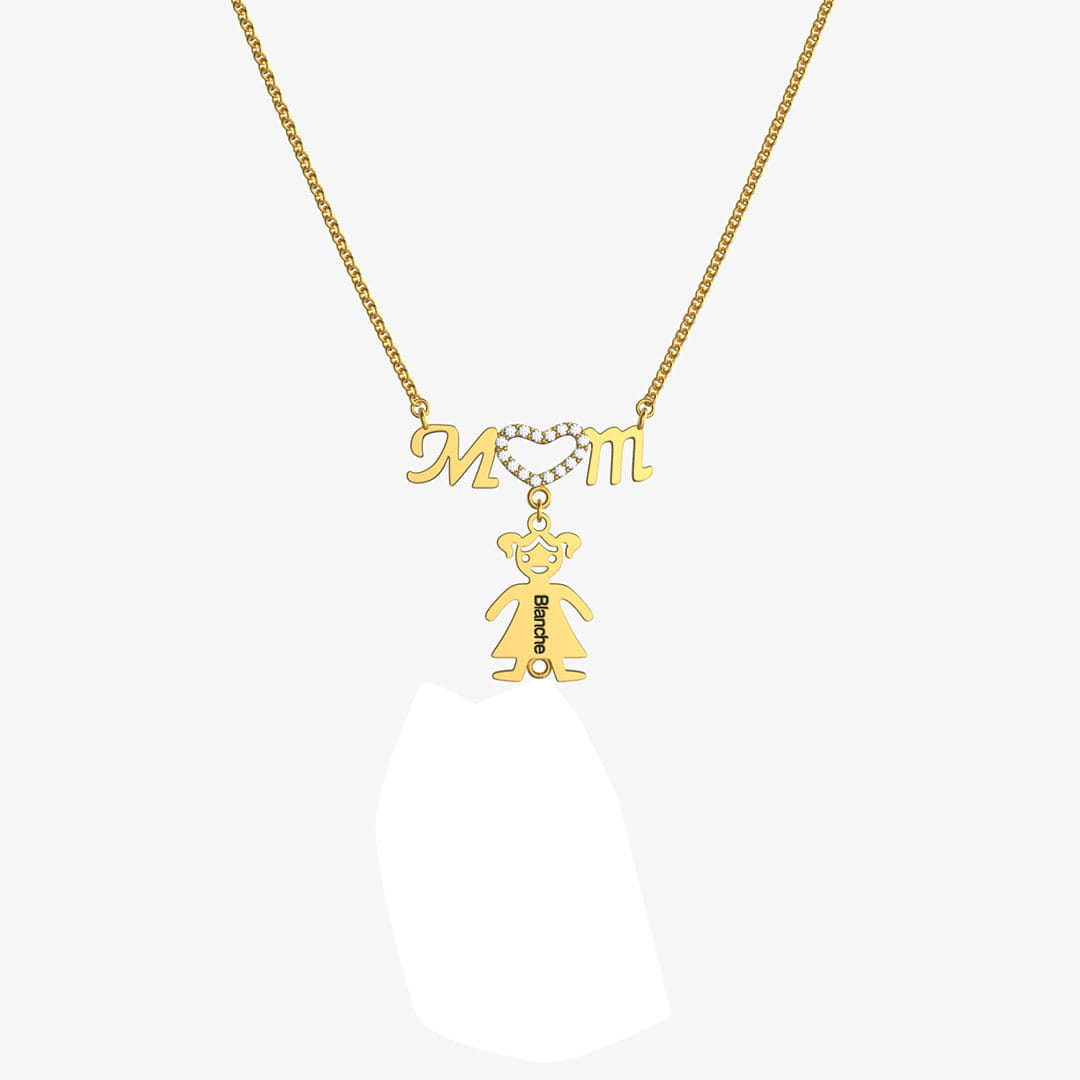 Personalized MOM Doll Necklace in Stainless Steel with Clavicle Chain