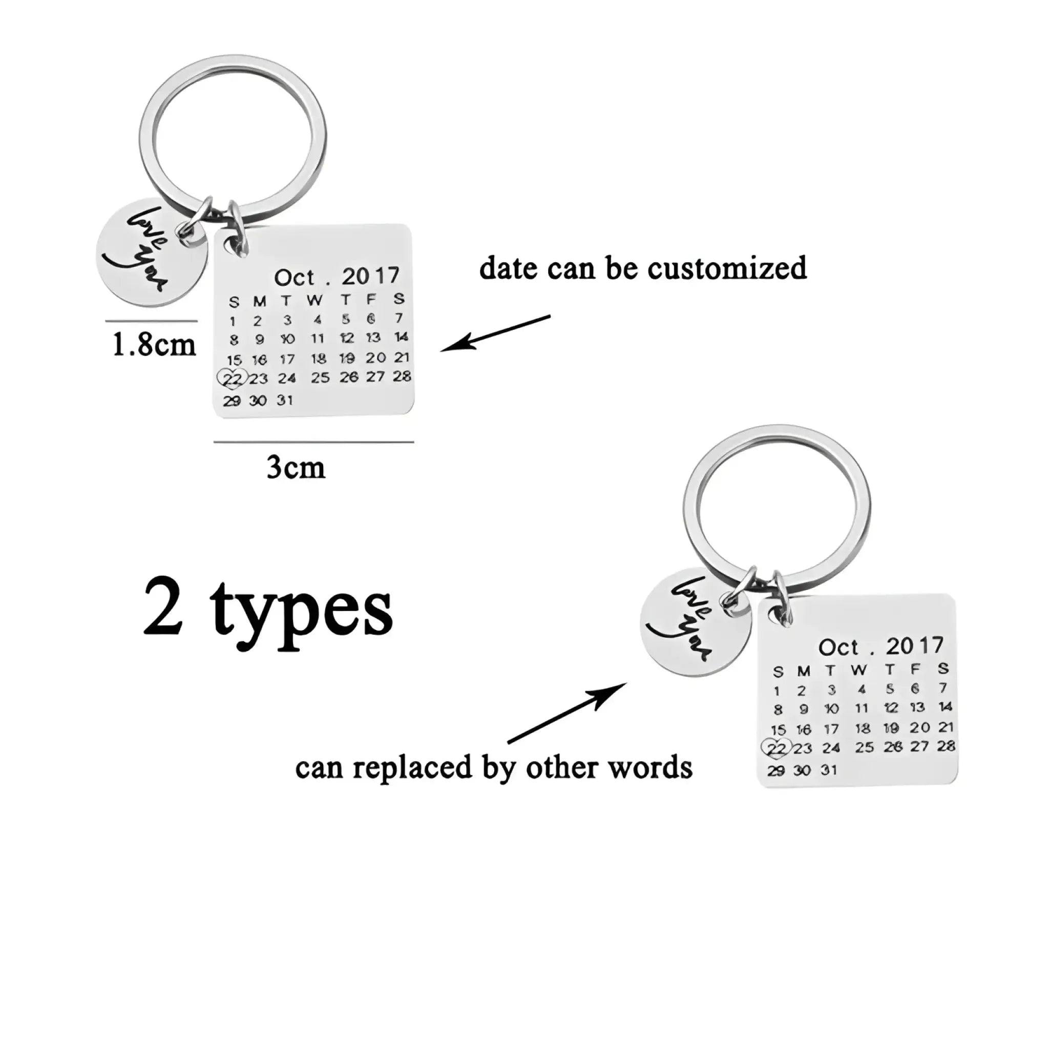 Calendar Keychain Custom Gift Engraved Date Name Stainless Steel Key Ring Anniversary Birthday Gift - 7