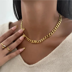 Creative Custom Letter English Name Necklace Stainless Steel Choker Necklace Personalized Cuban Chain Christmas Gifts