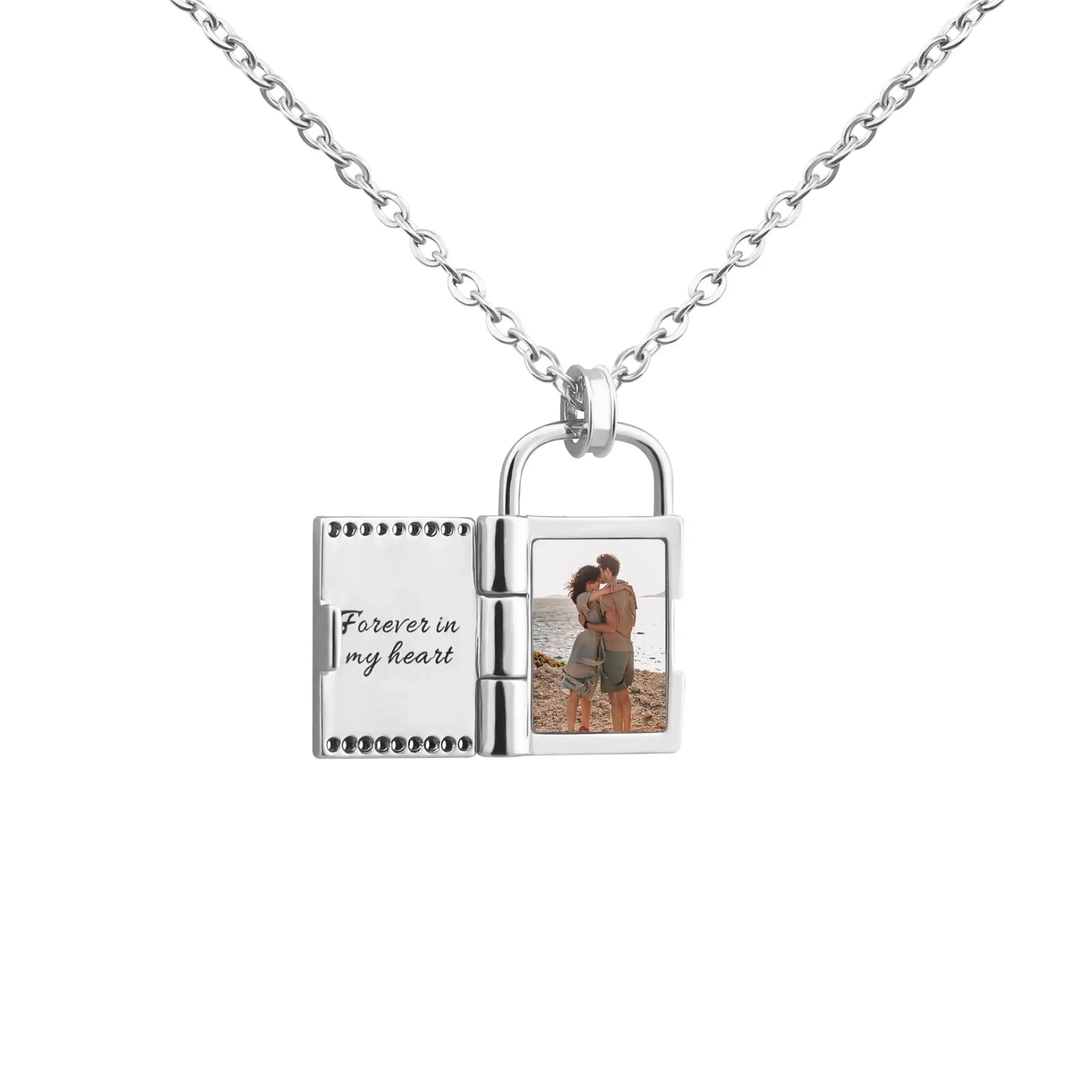 Creative Diy Lettering Color Printing Photo Frame Padlock Necklace - Silver - 7