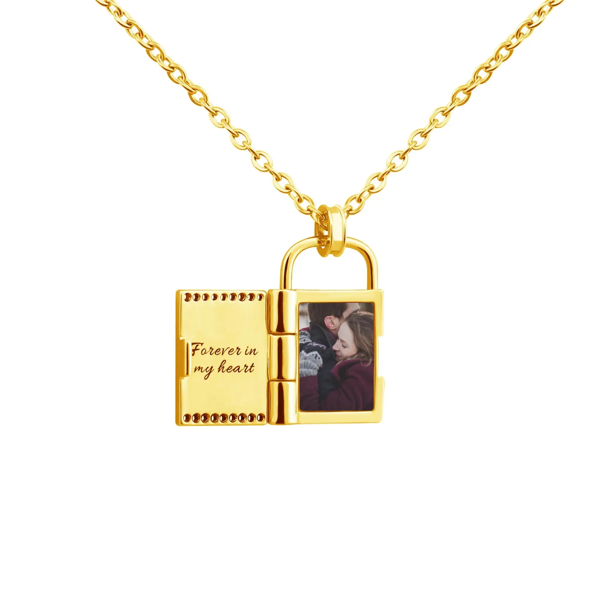 Creative Diy Lettering Color Printing Photo Frame Padlock Necklace - Gold - 7