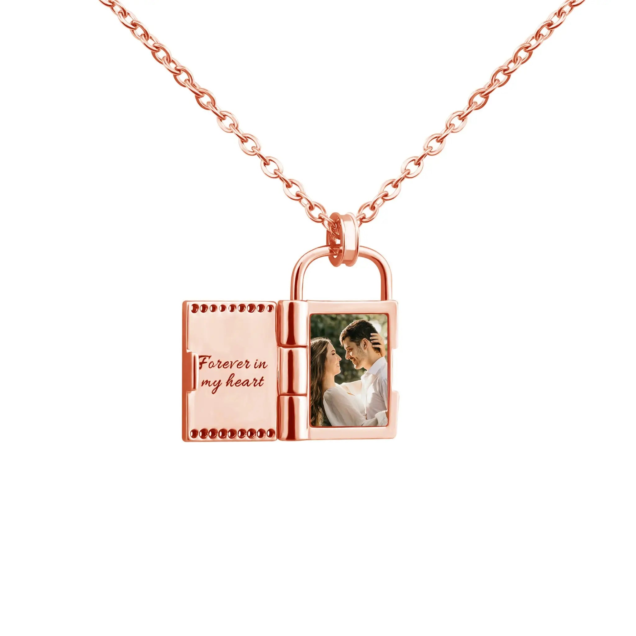 Creative Diy Lettering Color Printing Photo Frame Padlock Necklace - Rose Gold - 7