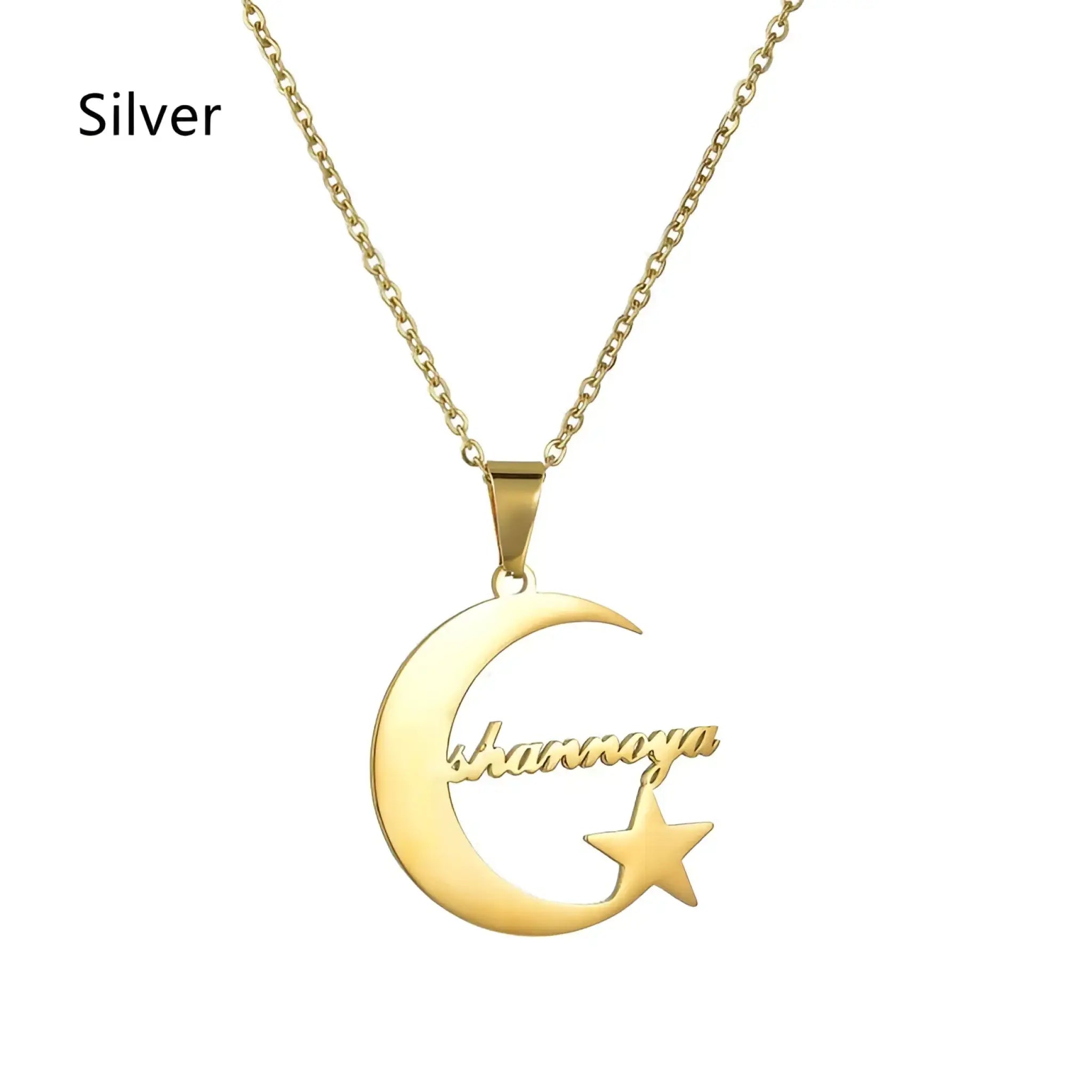 Creative Name Necklace Girl Personality Moon Star - Silver - 7