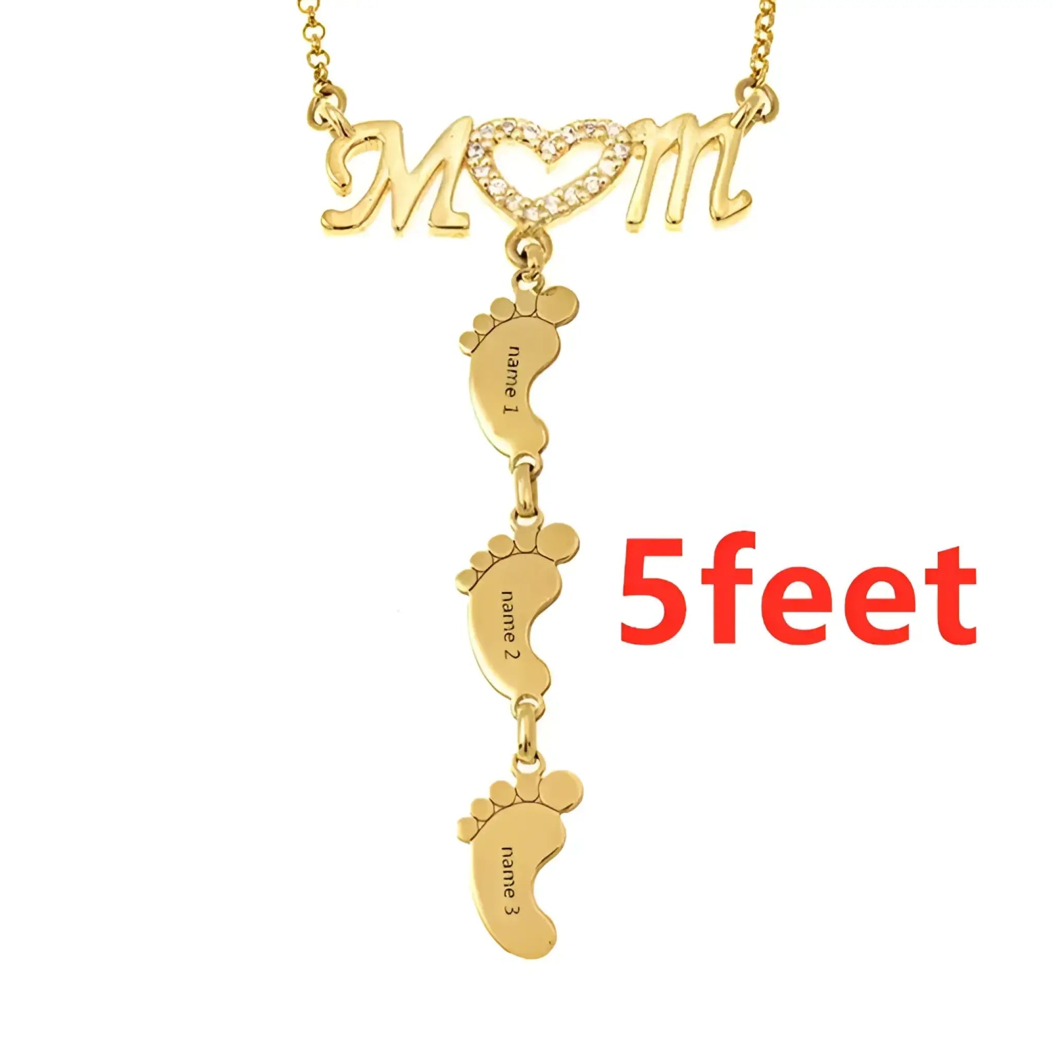 Cross Border New Personalized English Name Mother’S Day Family Stainless Steel Foot Plate And Diamond Necklace - Mom