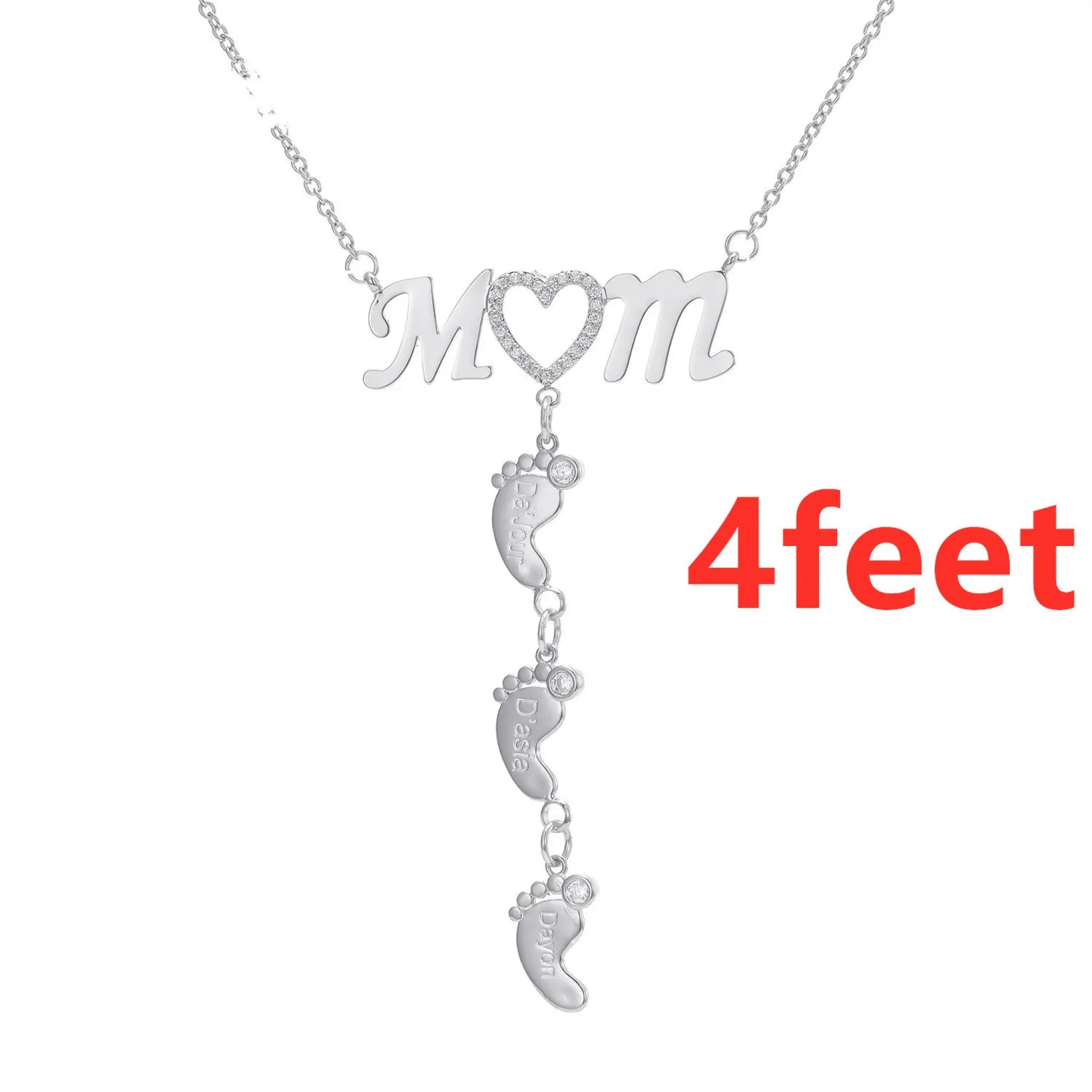 Cross Border New Personalized English Name Mother’S Day Family Stainless Steel Foot Plate And Diamond Necklace - Mom