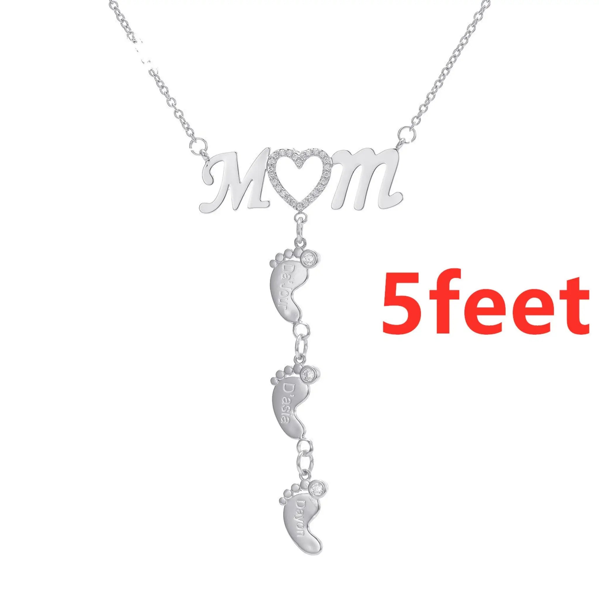Cross Border New Personalized English Name Mother’S Day Family Stainless Steel Foot Plate And Diamond Necklace - Mom