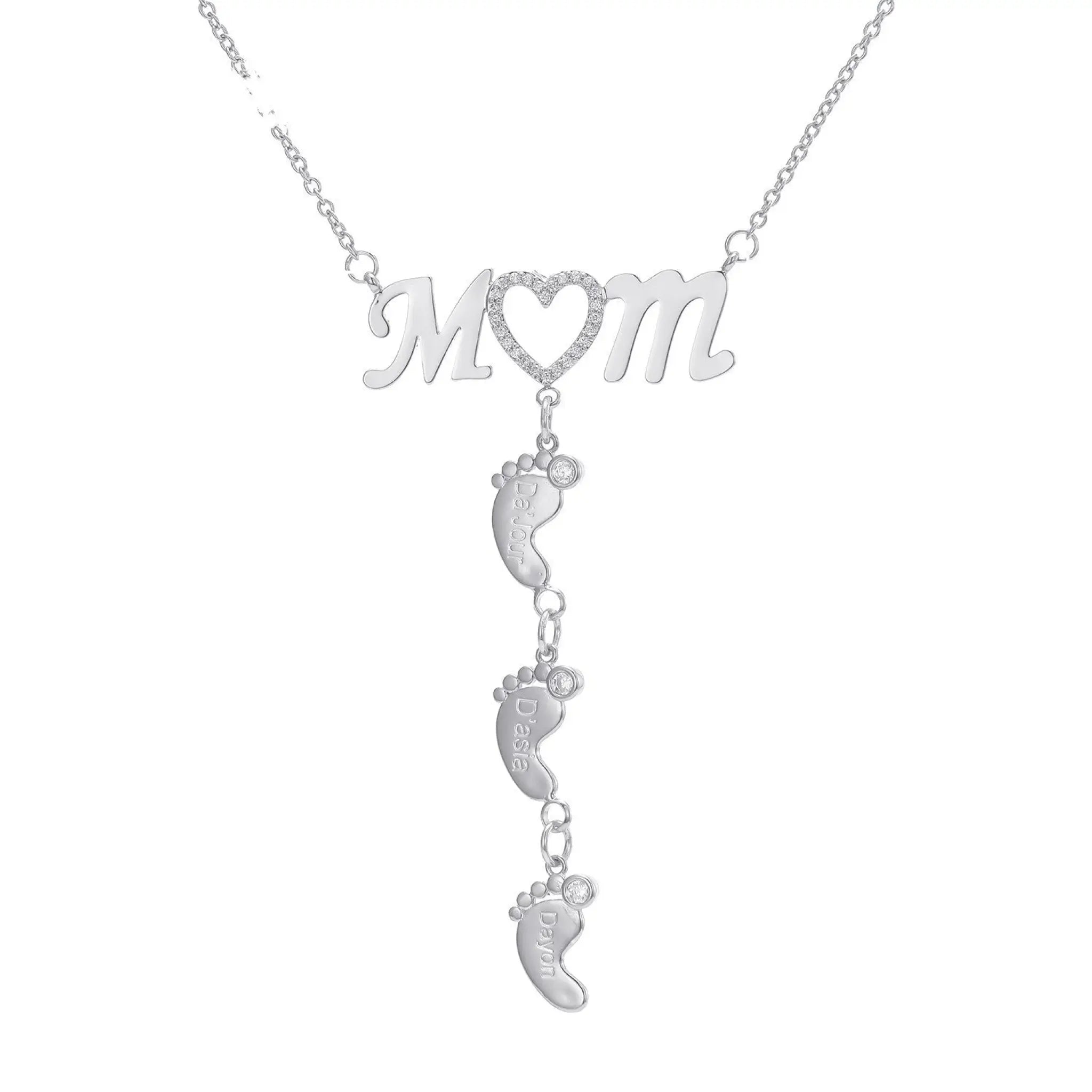 Cross Border New Personalized English Name Mother’S Day Family Stainless Steel Foot Plate And Diamond Necklace - Mom