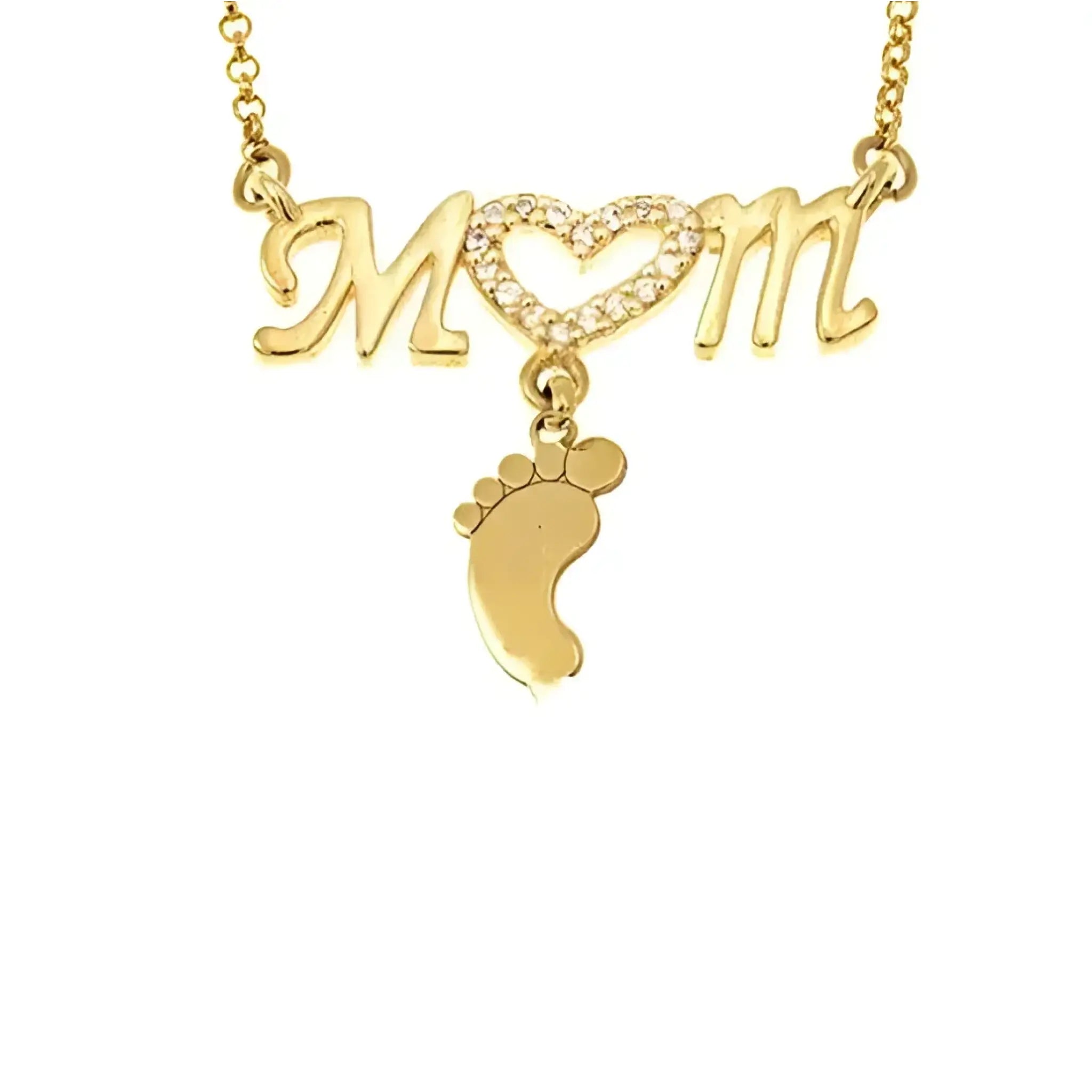 Cross Border New Personalized English Name Mother’S Day Family Stainless Steel Foot Plate And Diamond Necklace - Mom