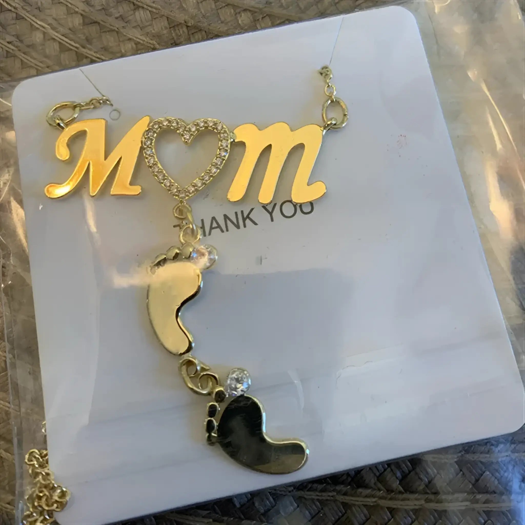 Cross Border New Personalized English Name Mother’S Day Family Stainless Steel Foot Plate And Diamond Necklace - Mom