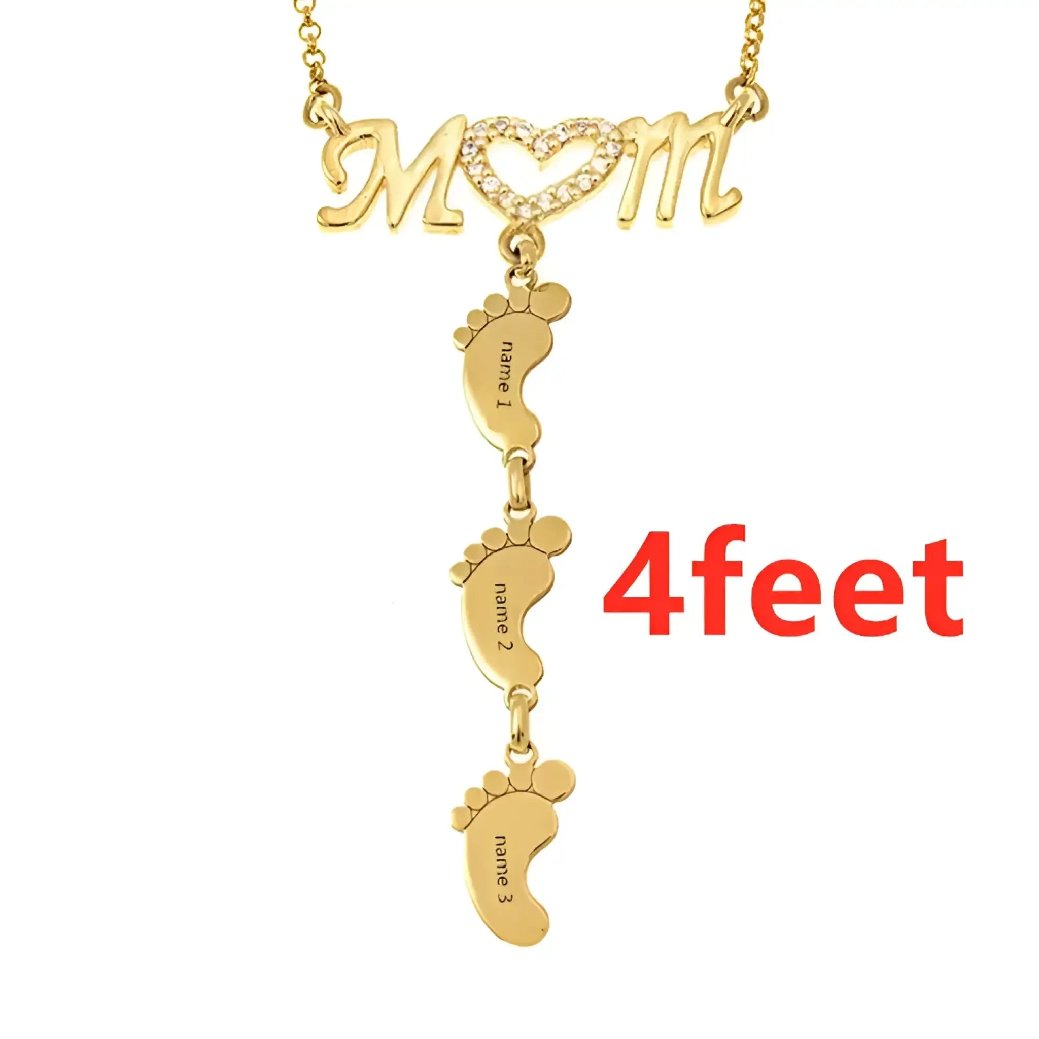 Cross Border New Personalized English Name Mother’S Day Family Stainless Steel Foot Plate And Diamond Necklace - Mom