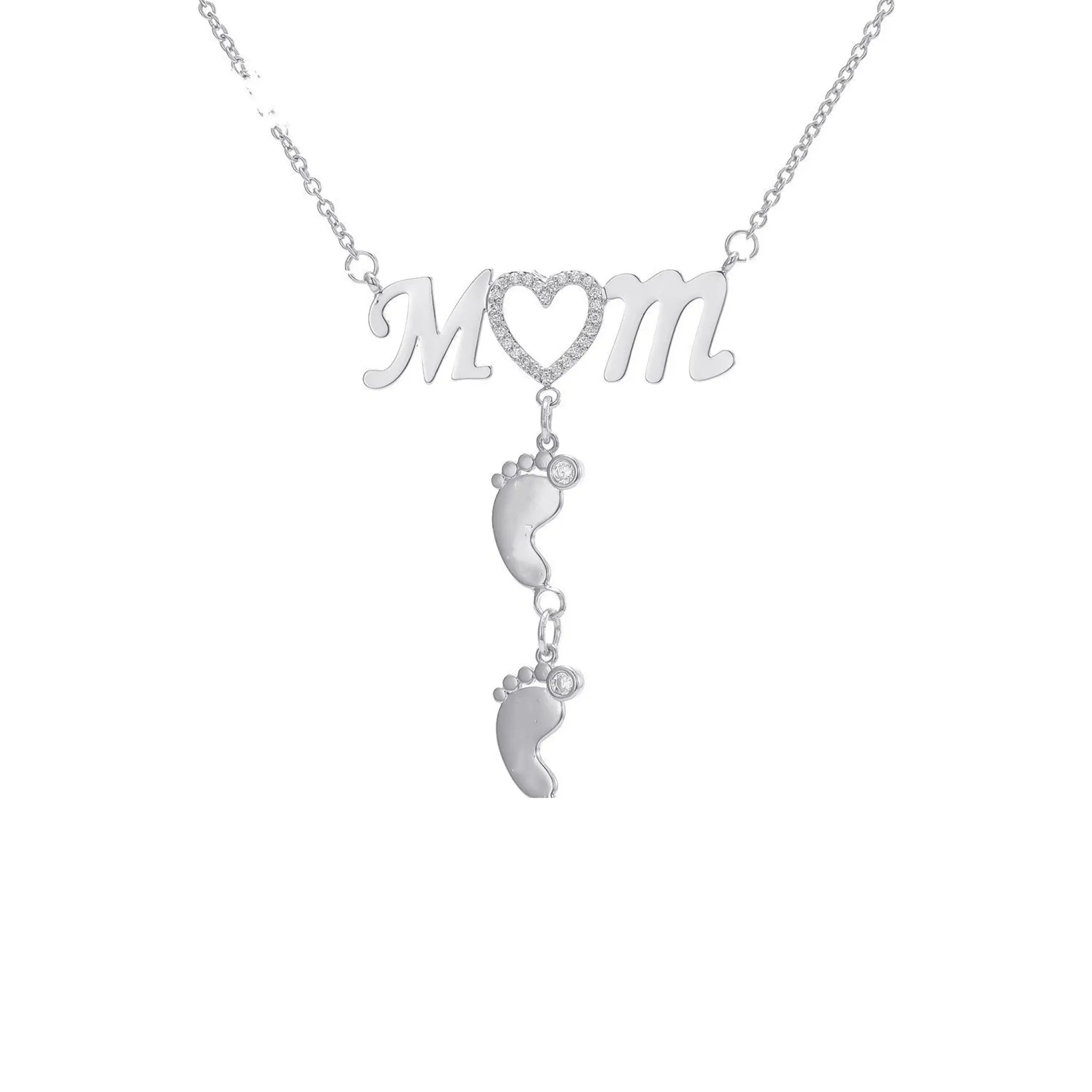 Cross Border New Personalized English Name Mother’S Day Family Stainless Steel Foot Plate And Diamond Necklace - Mom