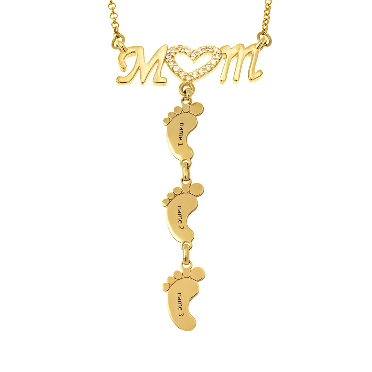 Cross Border New Personalized English Name Mother’S Day Family Stainless Steel Foot Plate And Diamond Necklace - Mom