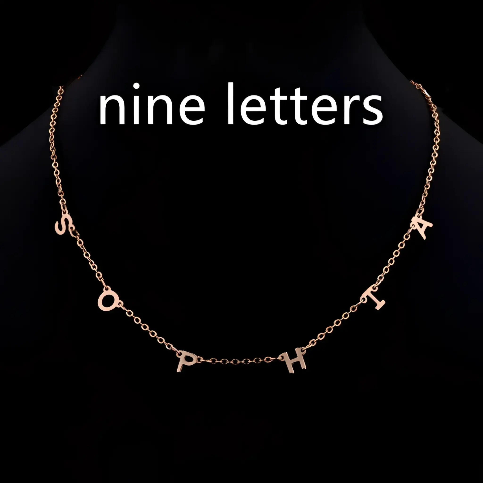 Custom Cute Multi Letter Name Necklace - Nine letters Rose Gold / 17inch - 7