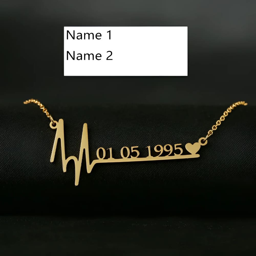 Custom Heartbeat Name Necklace in Gold Silver or Rose Gold