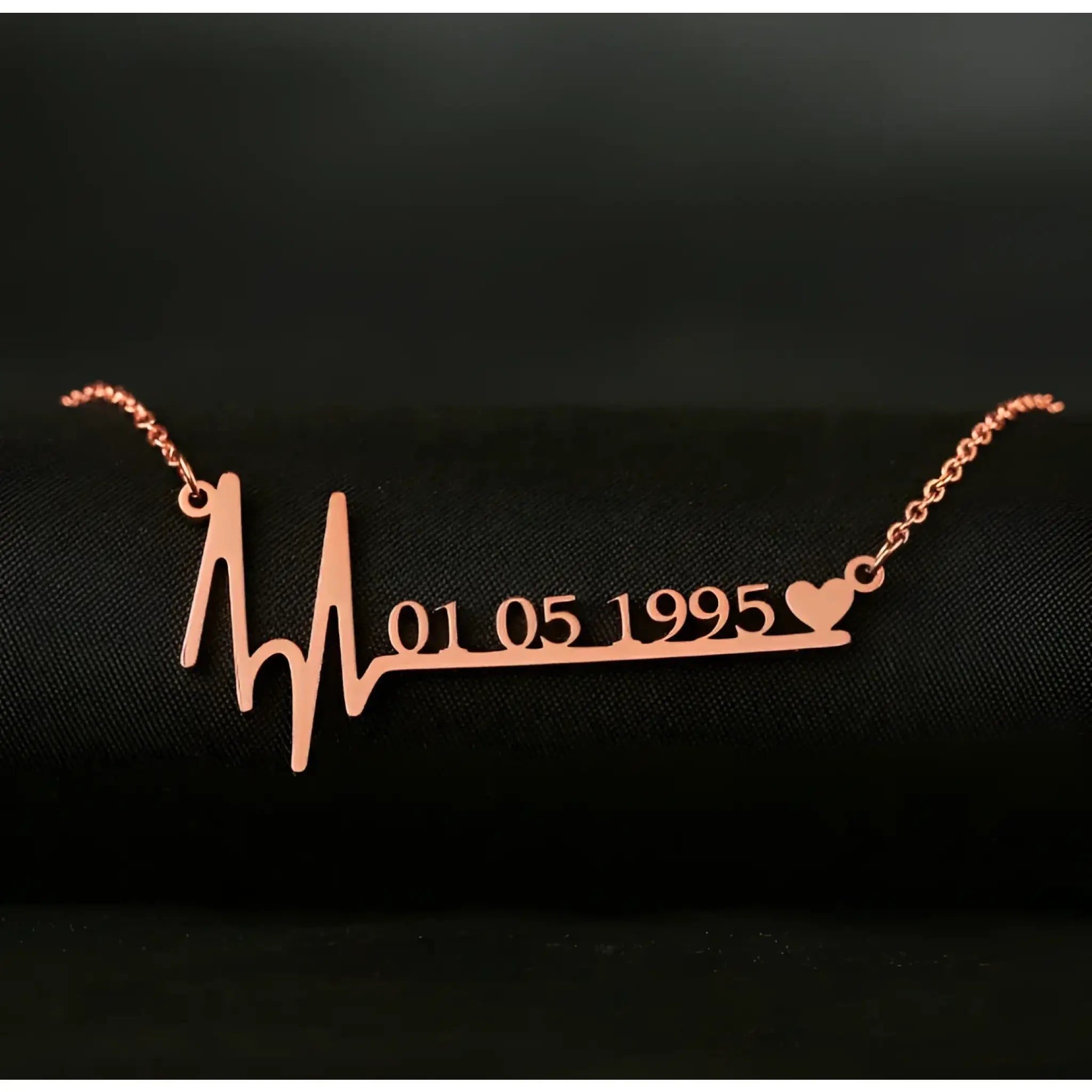 Custom heartbeat name necklace - Rose Gold - 7