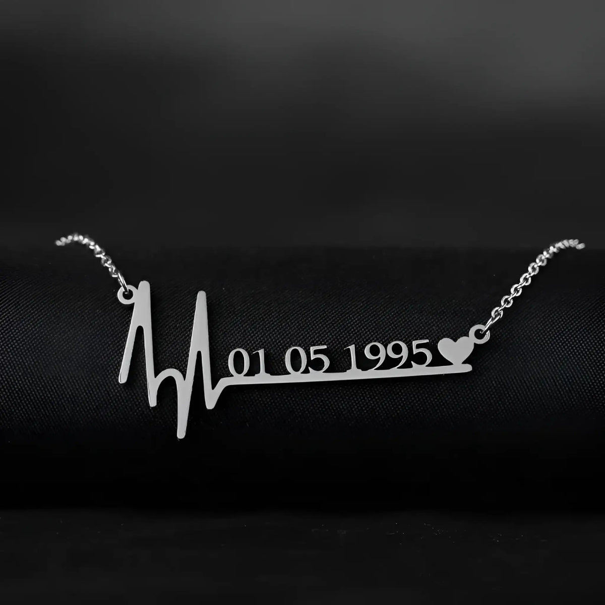 Custom heartbeat name necklace - Silver - 7