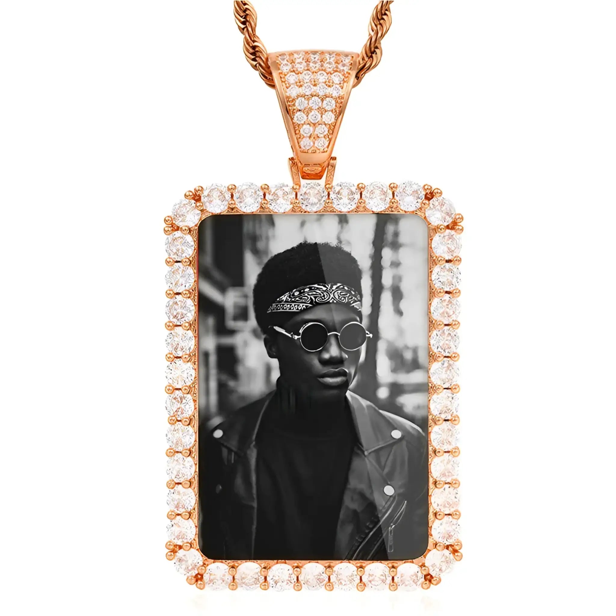 Custom Made Photo Squar Medallions Necklace - Rose Gold / 24inch / Twist chain - 7