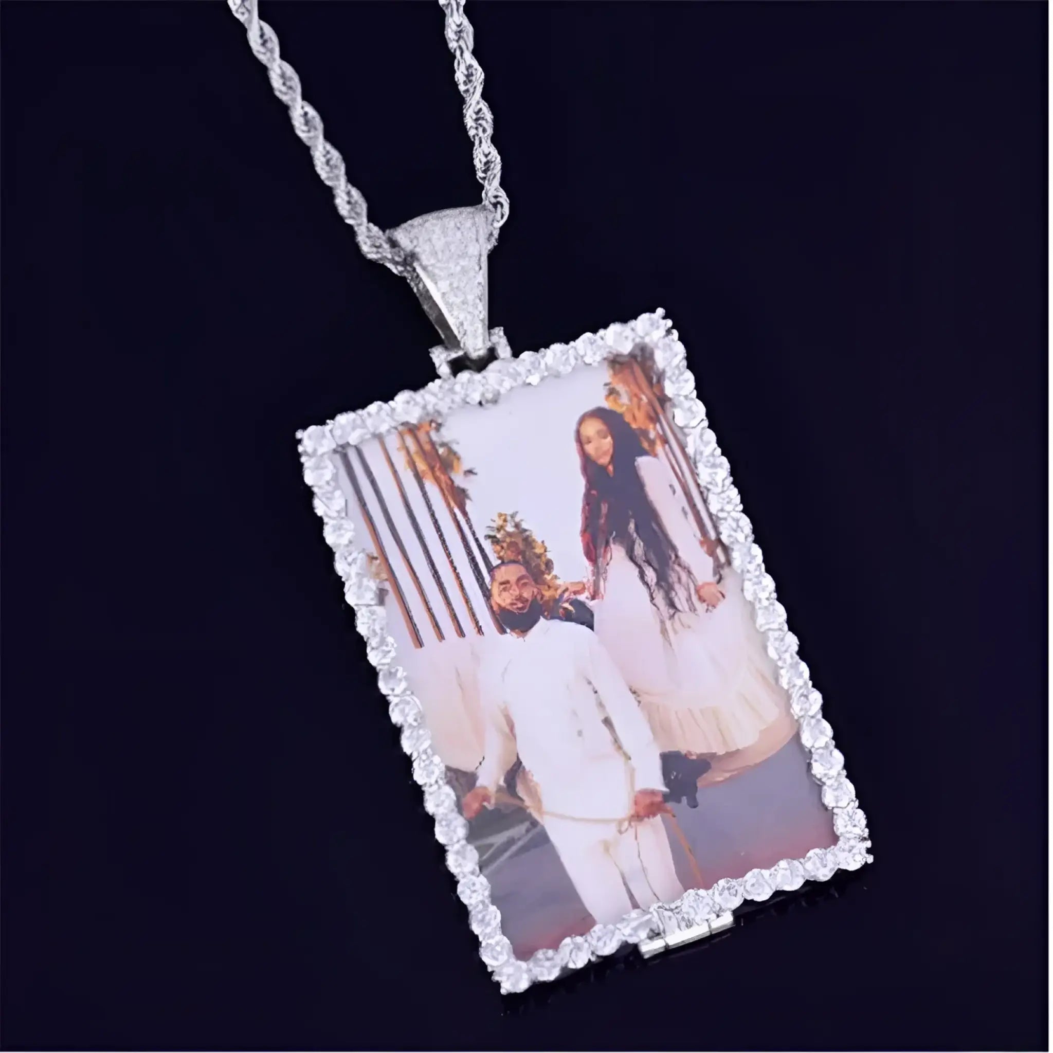 Custom Made Photo Squar Medallions Necklace - Silver / 24inch / Twist chain - 7