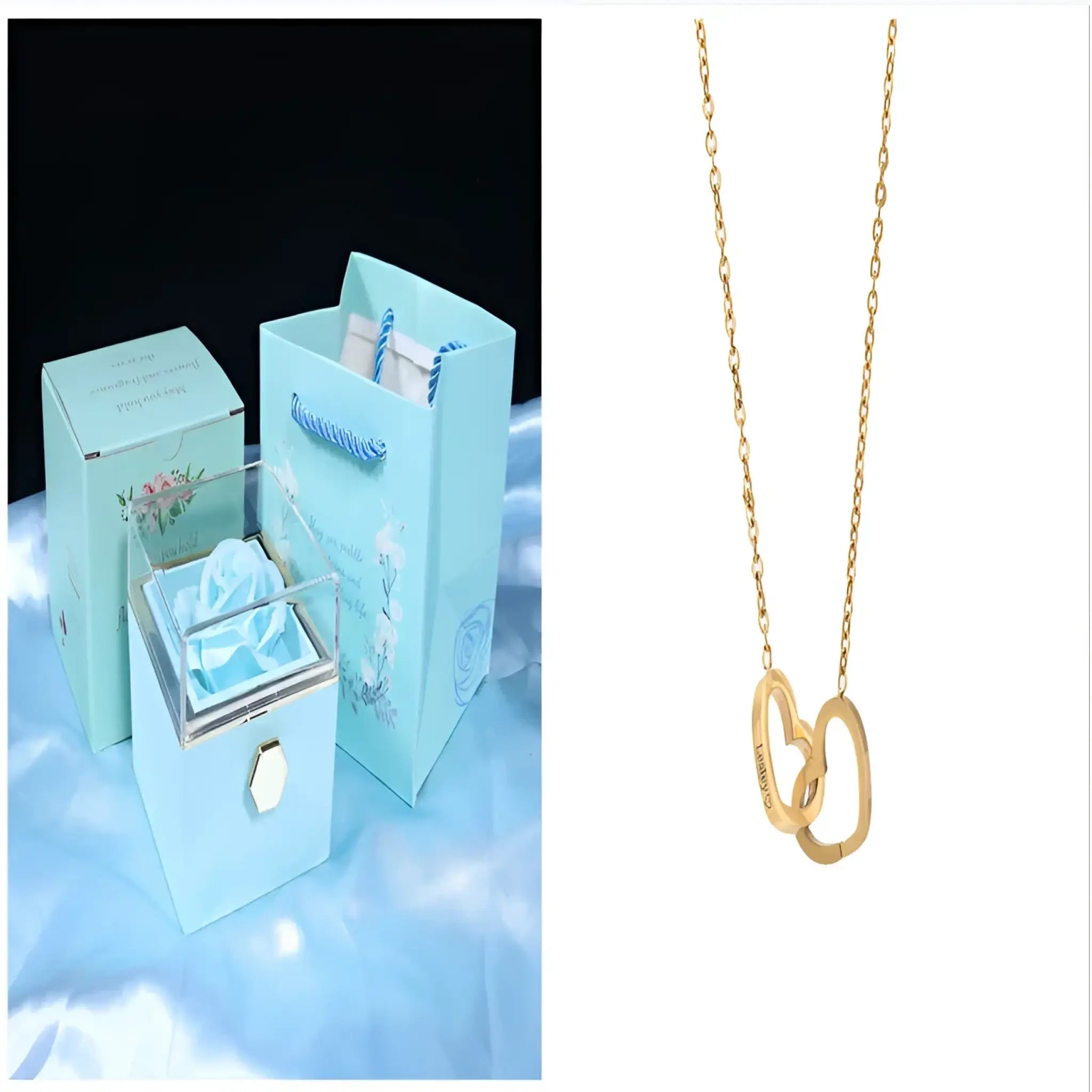 Custom Name Necklace Personalized Double Heart Forever Personalized Name Necklace With 2 Names For Women - Gold ribbon