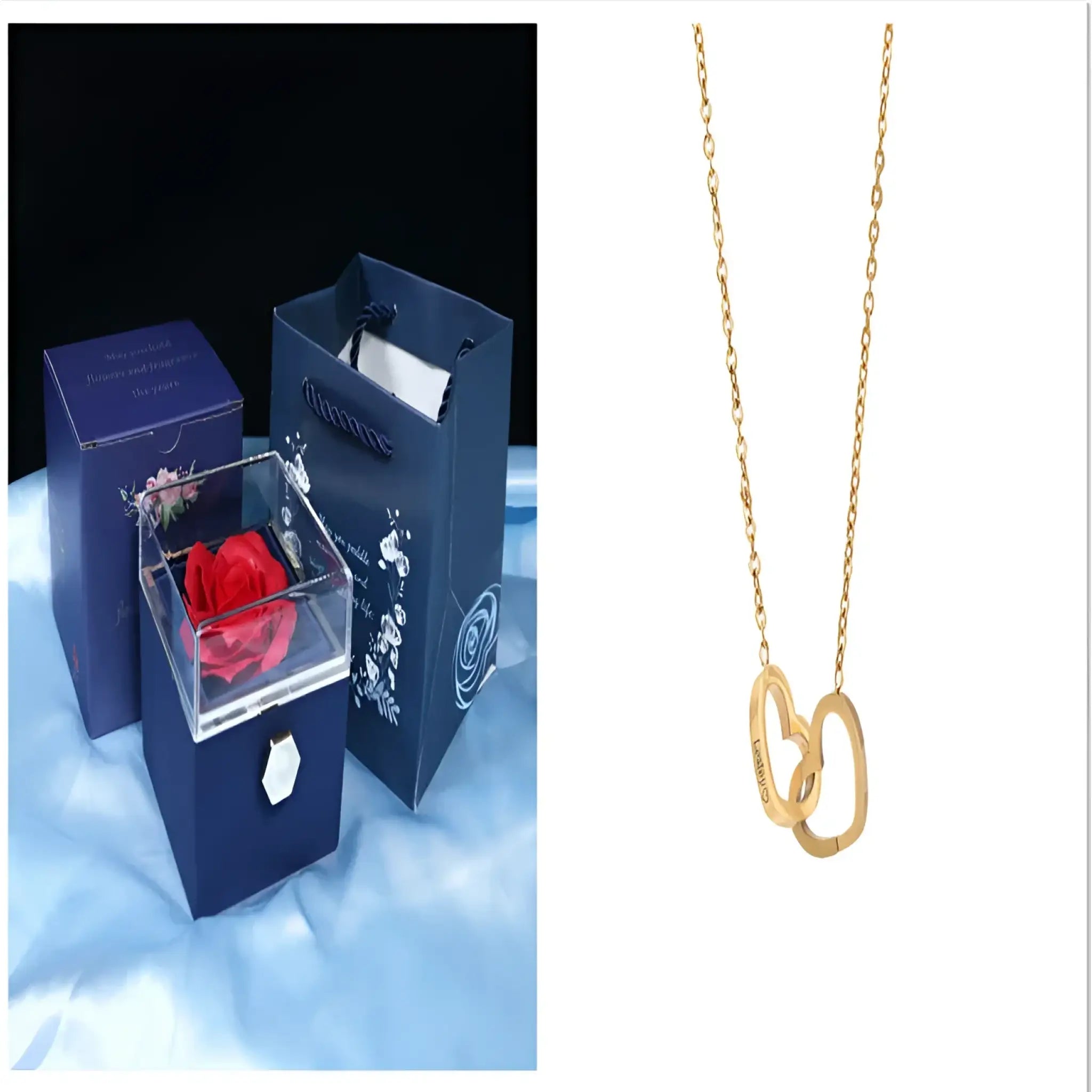 Custom Name Necklace Personalized Double Heart Forever Personalized Name Necklace With 2 Names For Women - Gold ribbon