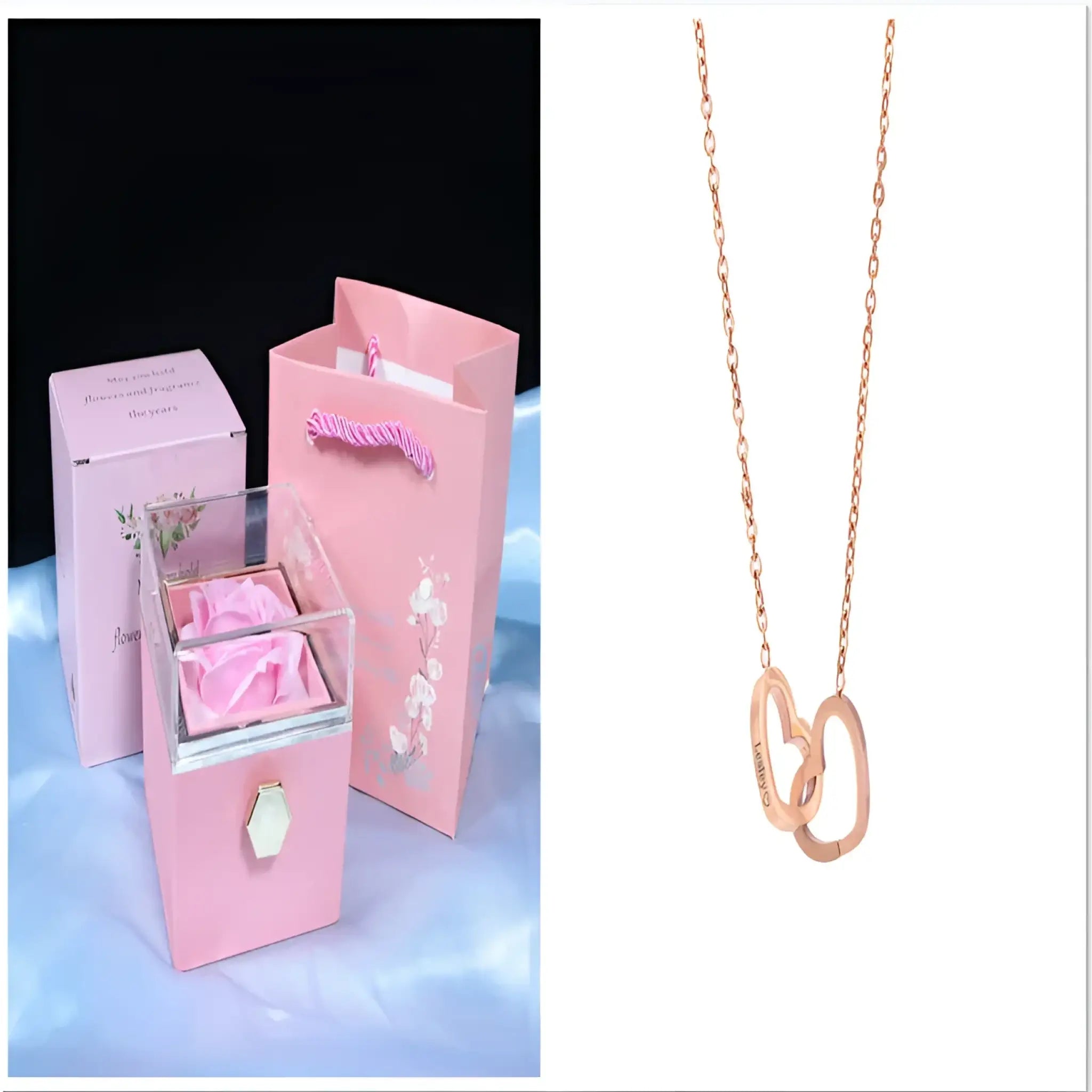 Custom Name Necklace Personalized Double Heart Forever Personalized Name Necklace With 2 Names For Women - RoseGold