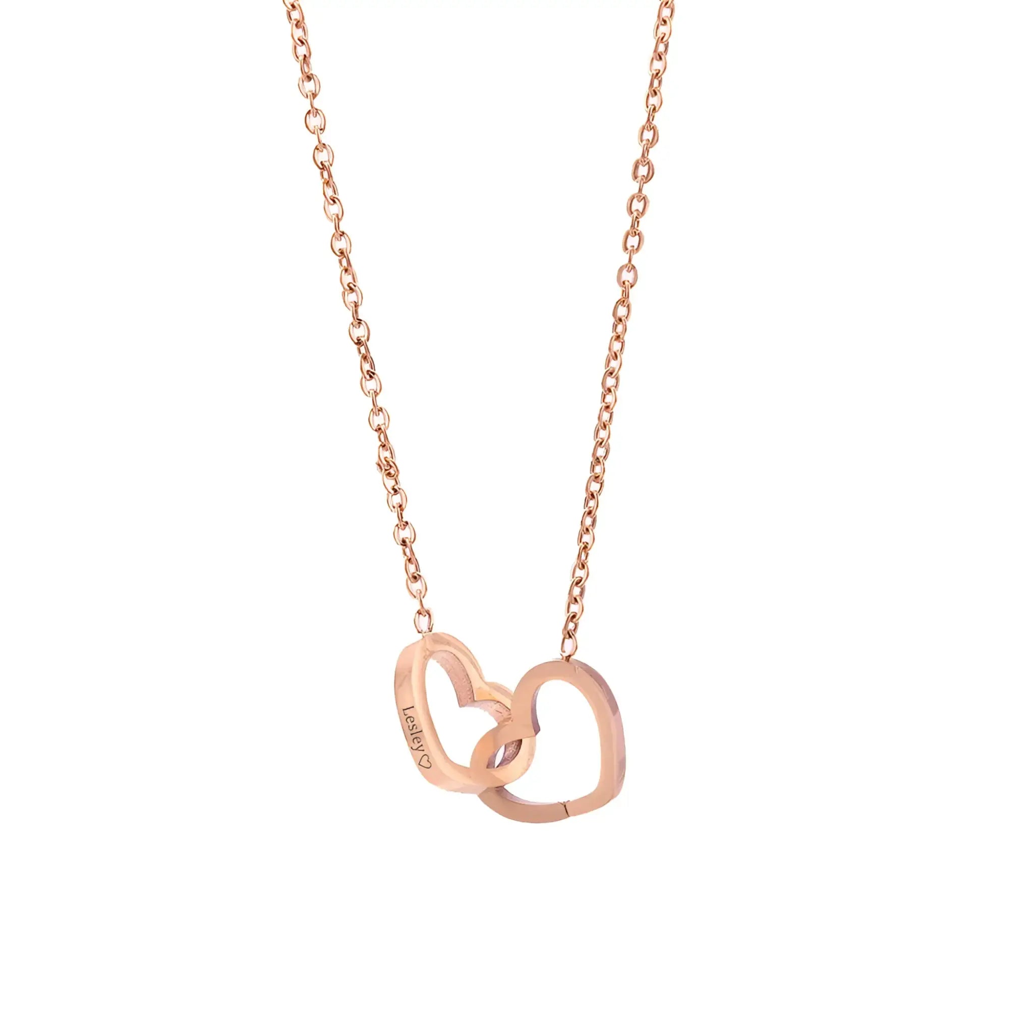 Custom Name Necklace Personalized Double Heart Forever Personalized Name Necklace With 2 Names For Women - Rose Gold - 7