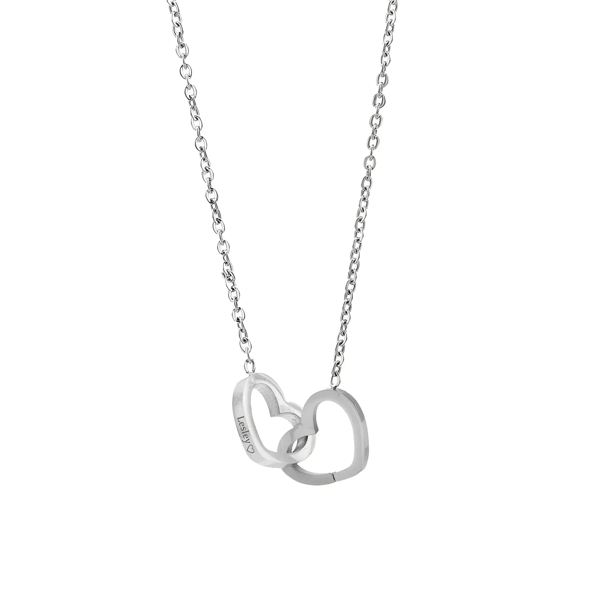 Custom Name Necklace Personalized Double Heart Forever Personalized Name Necklace With 2 Names For Women - Silver - 7