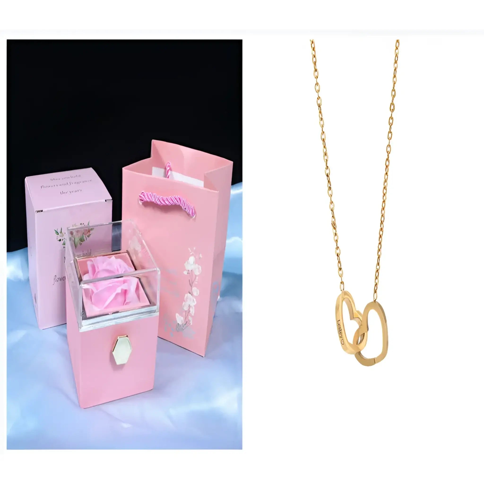 Custom Name Necklace Personalized Double Heart Forever Personalized Name Necklace With 2 Names For Women - Gold ribbon