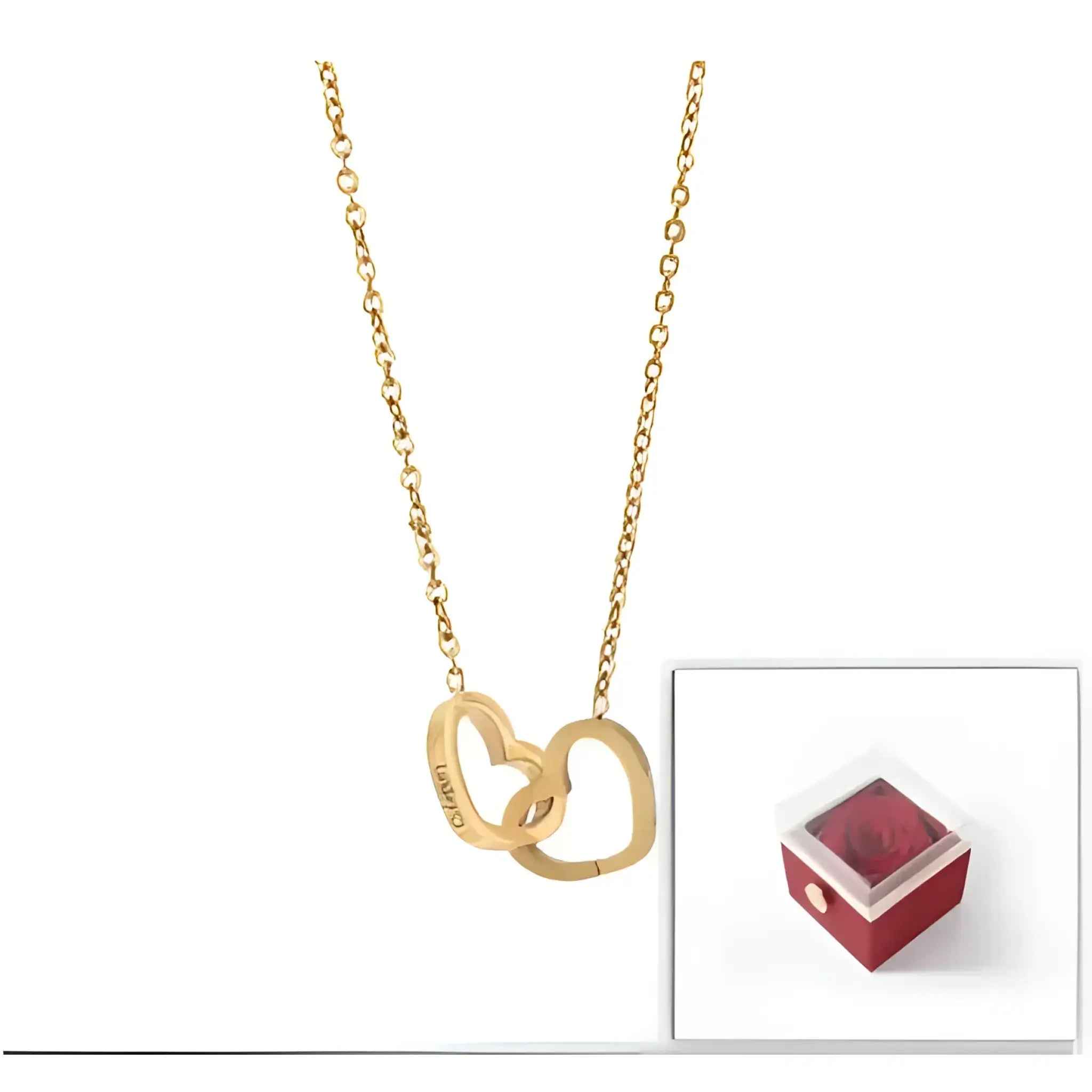 Custom Name Necklace Personalized Double Heart Forever Personalized Name Necklace With 2 Names For Women - Gold ribbon