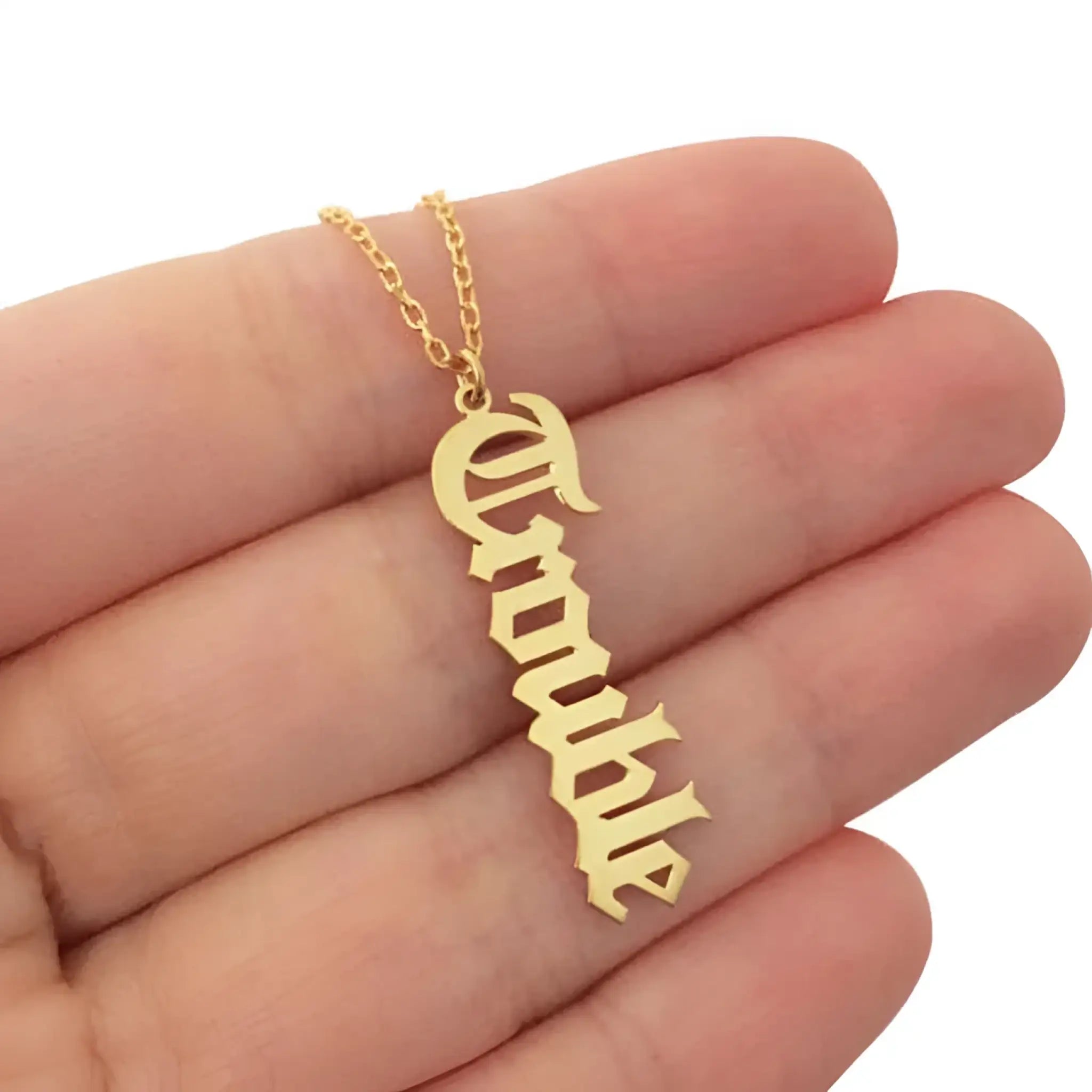 Custom Name Necklace Stainless Steel Vertical Signature Pendant - 7