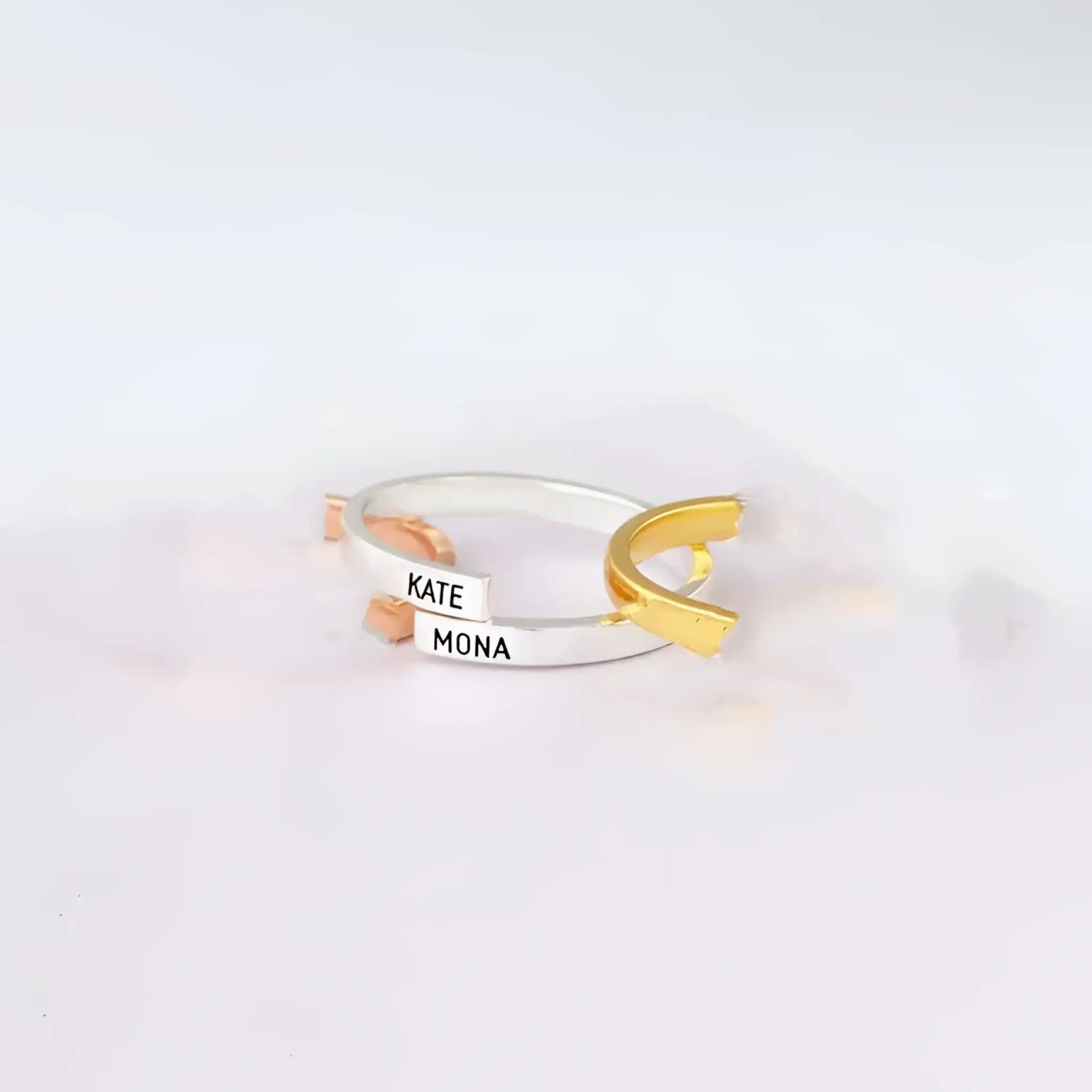 Custom Name Ring Gold Plated Couple - Silver / Adjustable opening / 925Silver - 7