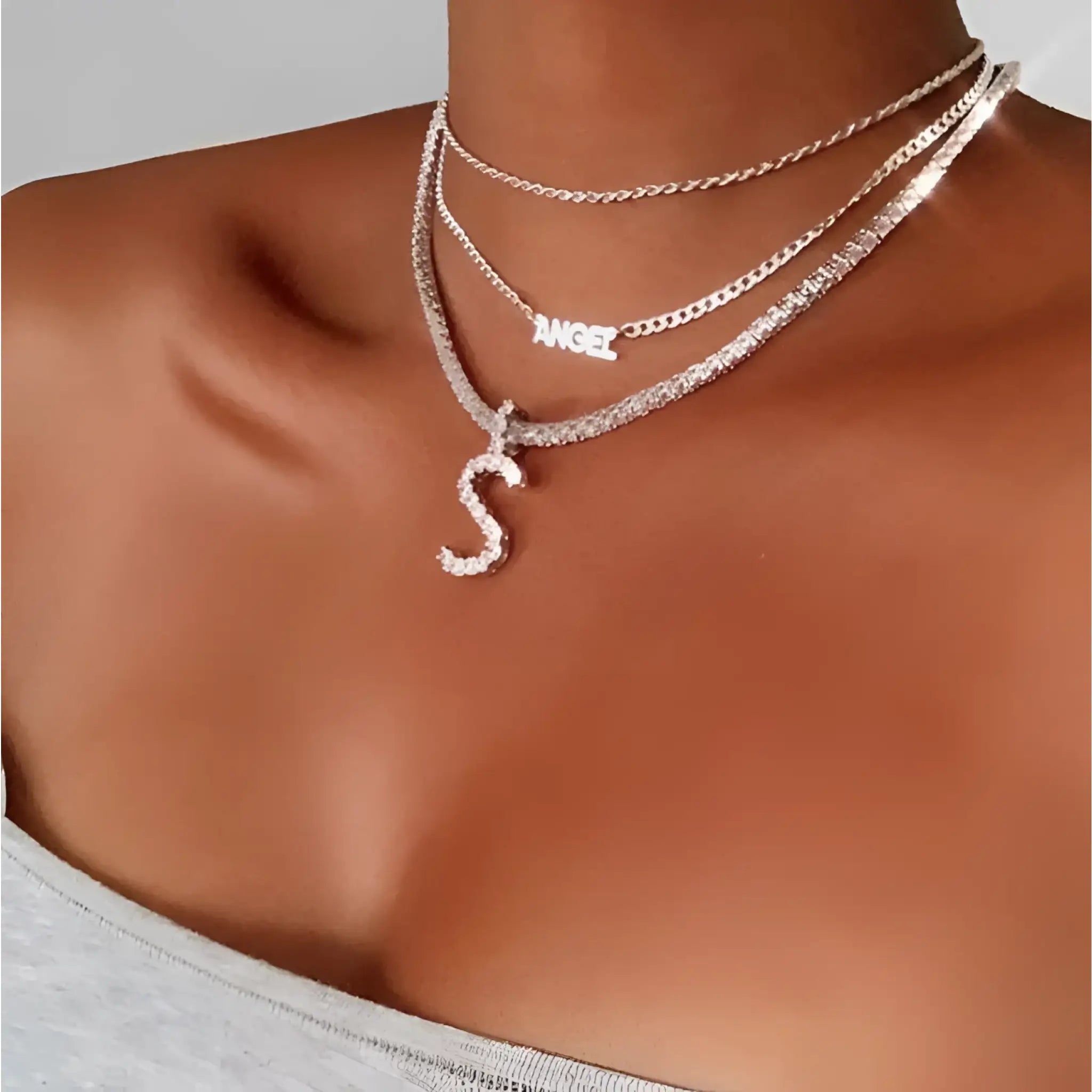 Custom silver tennis personalized name choker initial letter pendant necklace