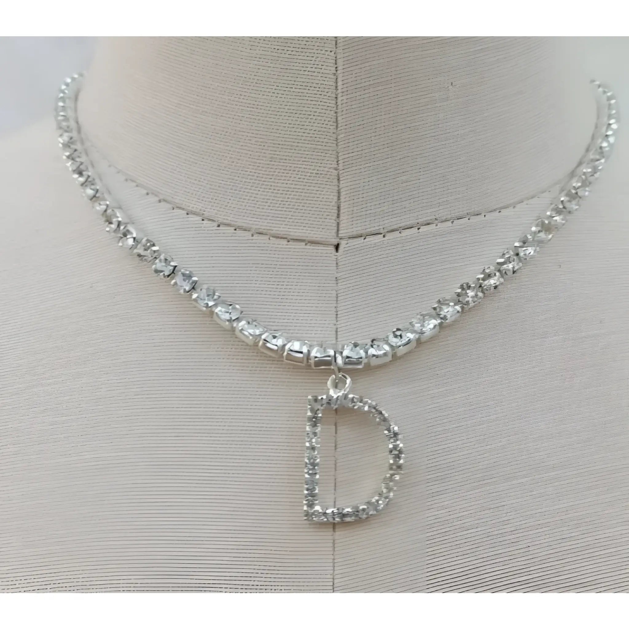 Custom silver tennis personalized name choker initial letter pendant necklace - D