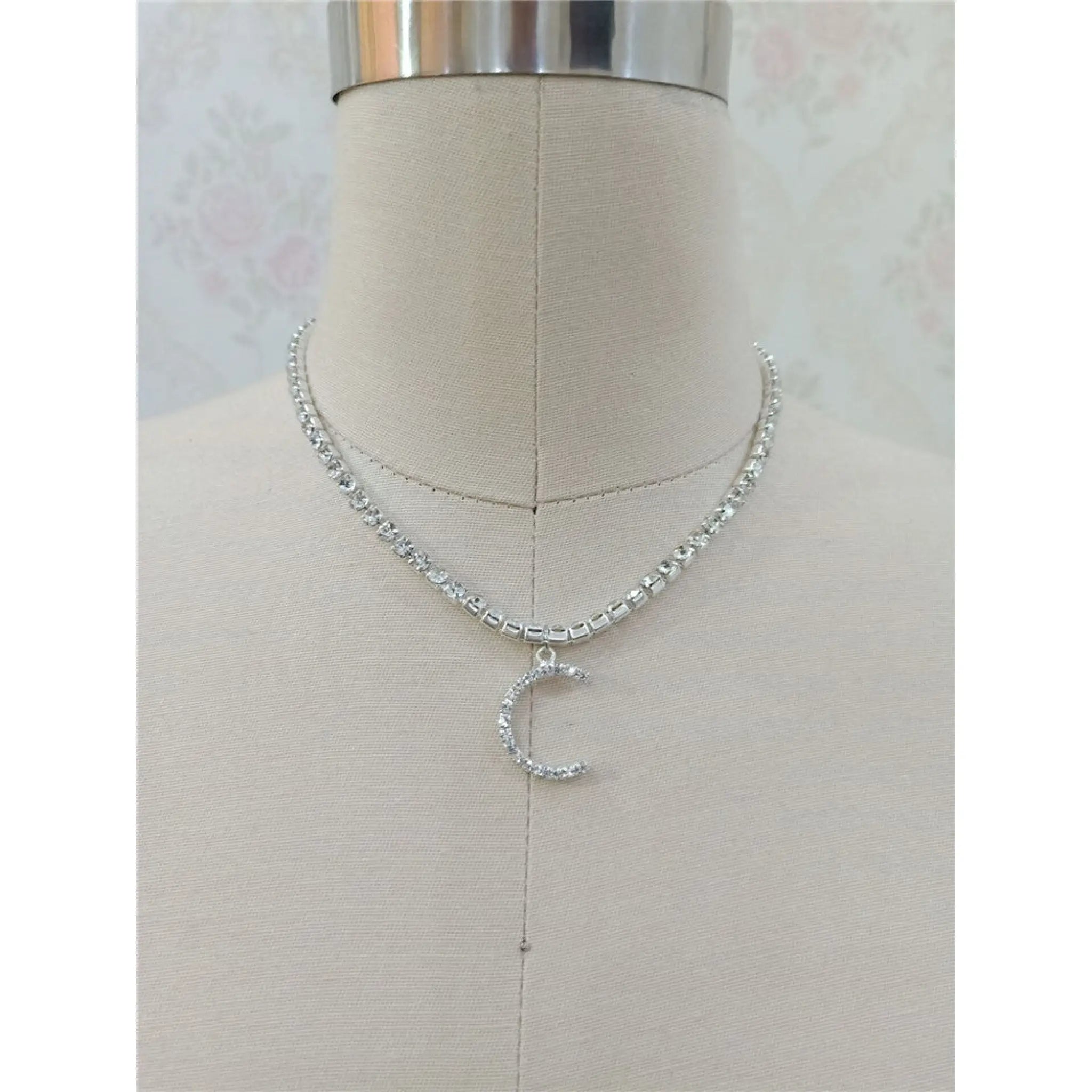 Custom silver tennis personalized name choker initial letter pendant necklace - C