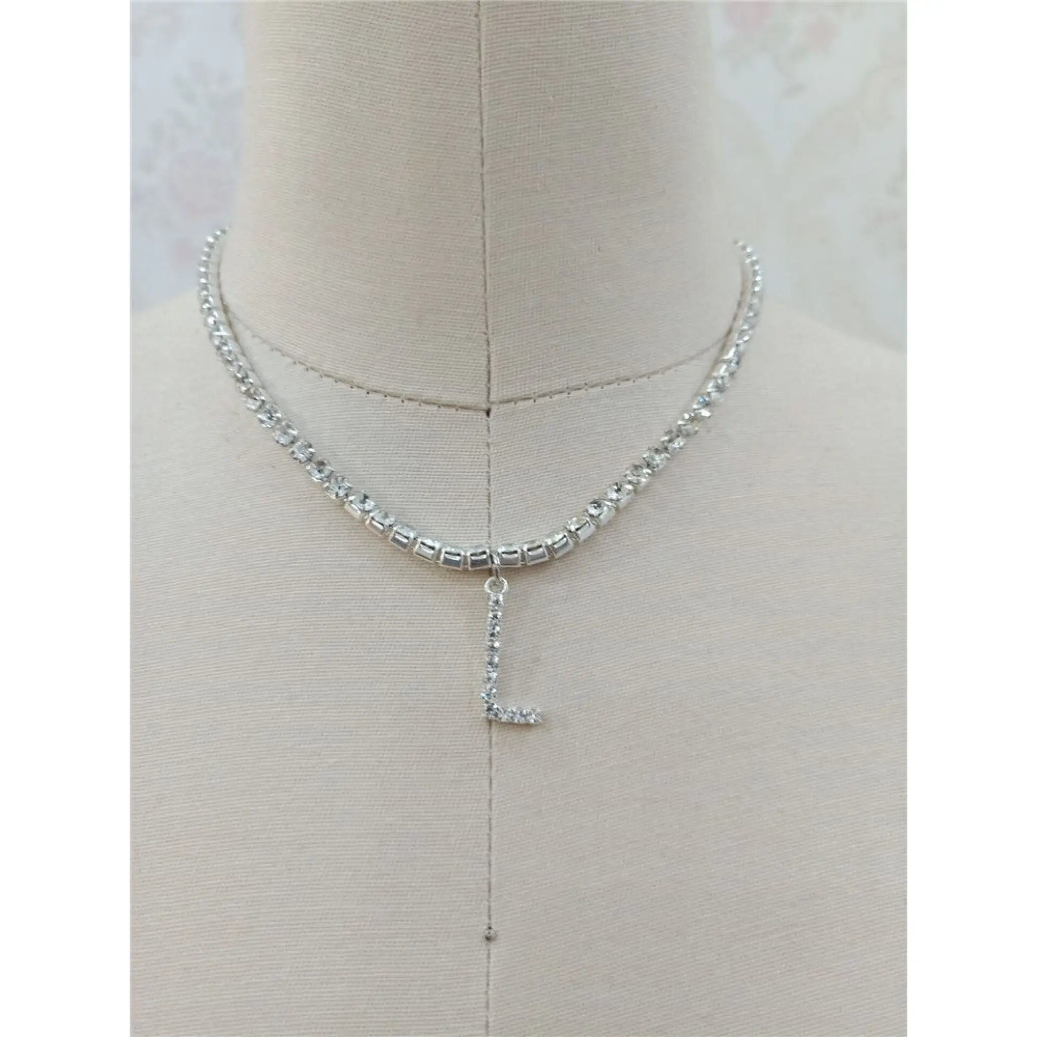 Custom silver tennis personalized name choker initial letter pendant necklace - L