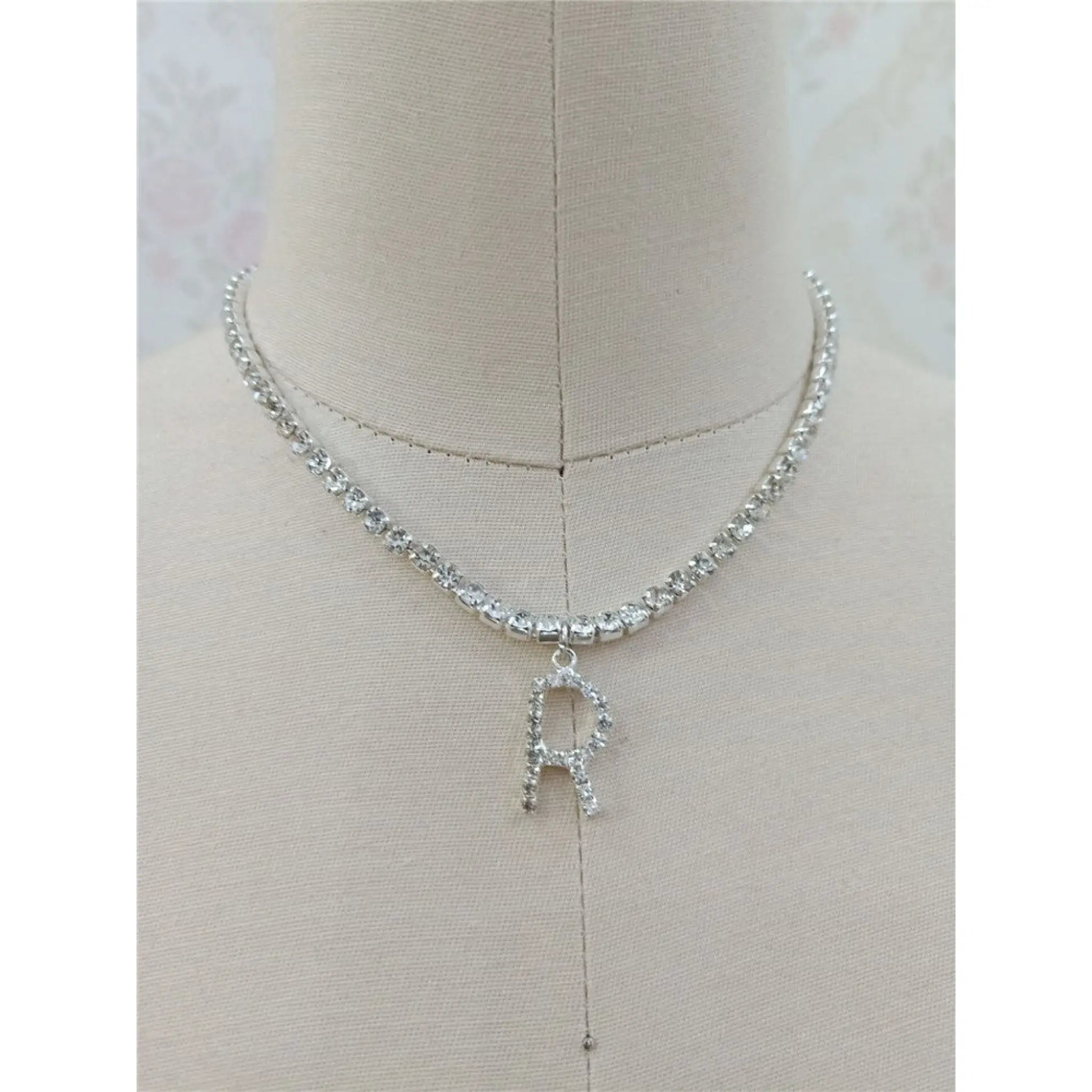 Custom silver tennis personalized name choker initial letter pendant necklace - R