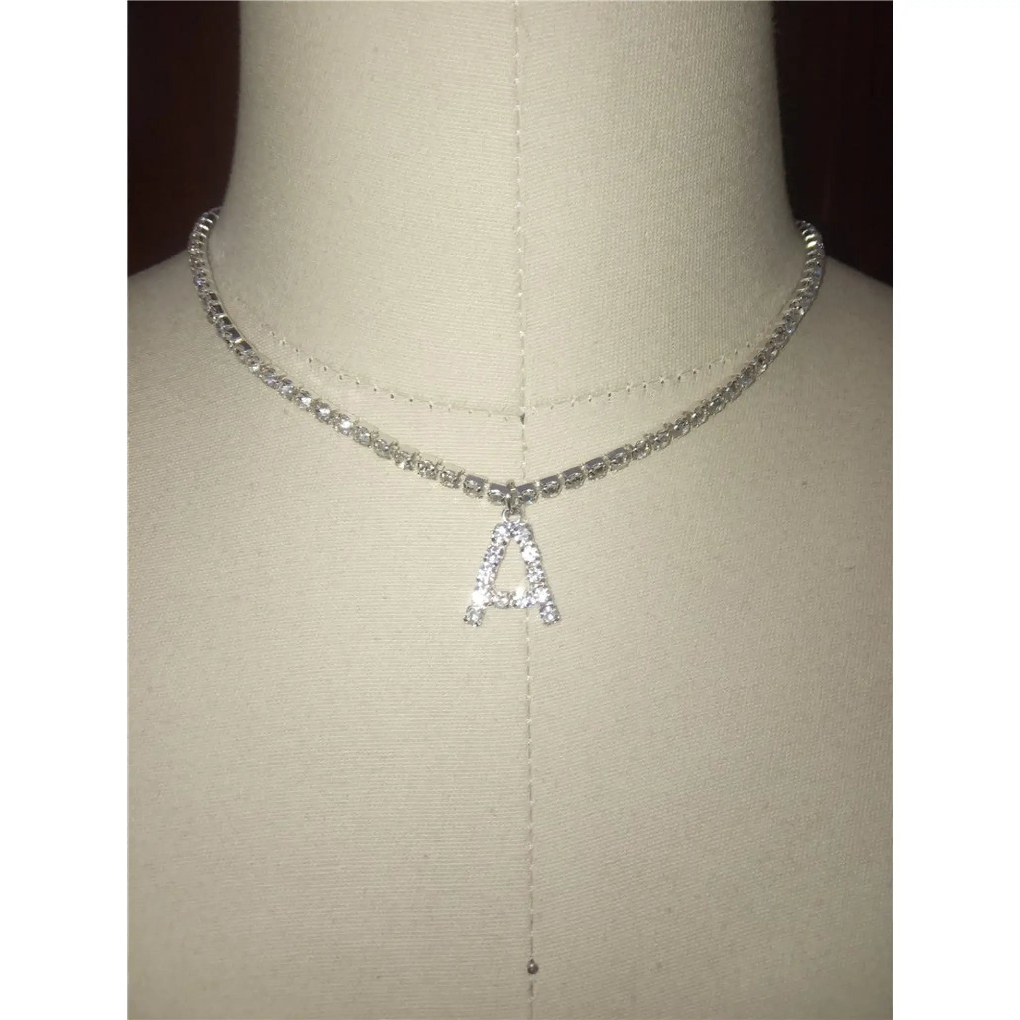 Custom silver tennis personalized name choker initial letter pendant necklace