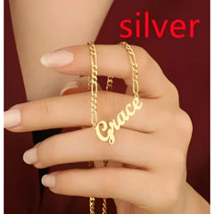 Custom Stainless Steel Name Necklace Electroplated English - Silver / Necklace - 7