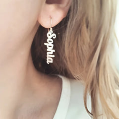 Custom Vertical Name Earrings Dangle Jewelry for Women Stainless Steel - 7